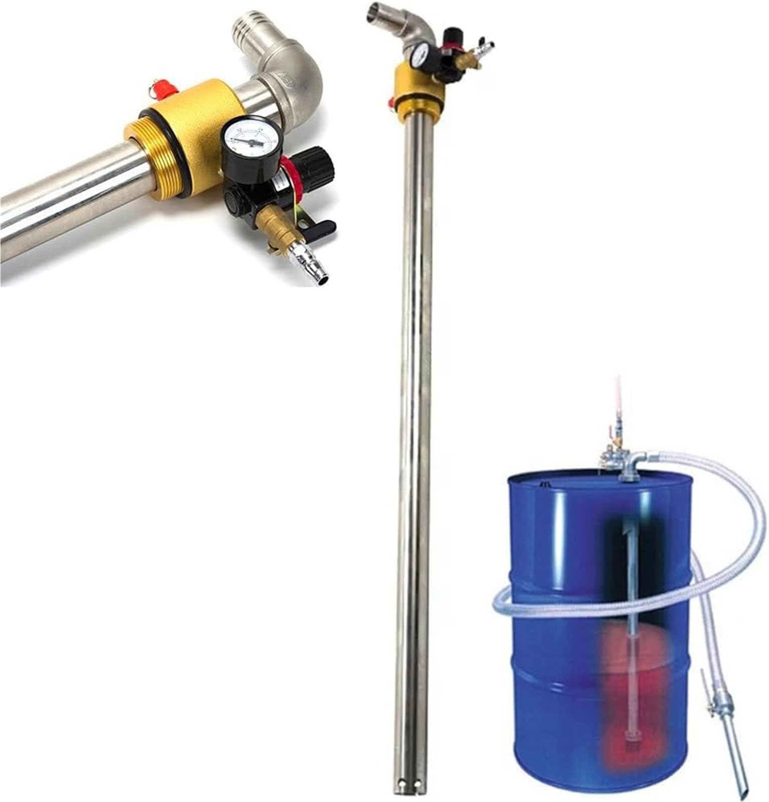 Luftbetriebene Öltransferpumpe, fassbetriebene Öltransferpumpe mit Luftdruckmesser und Sicherheitsventil, 130 l/min großer Durchfluss, for Transportieren von Diesel, Motoröl, Getriebeöl, Hydrauliköl. Luftbetriebene Öltransferpumpe, fassbetriebene Öltransferpumpe mit Luftdruckmesser und Sicherheitsventil, 130 l/min großer Durchfluss, for Transportieren von Diesel, Motoröl, Getriebeöl, Hydrauliköl. von RMJEZTQD