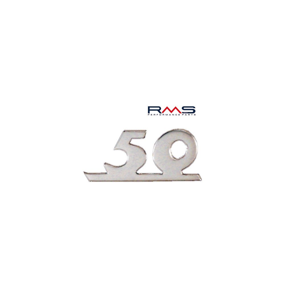 Emblem/Schriftzug ' 50 ' für Vespa V 50 Diverse Mod. - V5A2 - V5B1-2 Pins, 35x15mm, Lochabstand 15mm Emblem/Schriftzug ' 50 ' für Vespa V 50 Diverse Mod. - V5A2 - V5B1-2 Pins, 35x15mm, Lochabstand 15mm von RMS