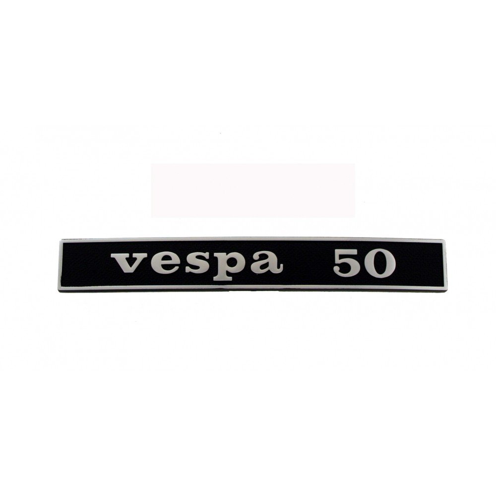 Emblem/Schriftzug ' Vespa 50 ' für Vespa V50 Modelle - 2 Pins 132x17mm Lochabstand 110mm von RMS