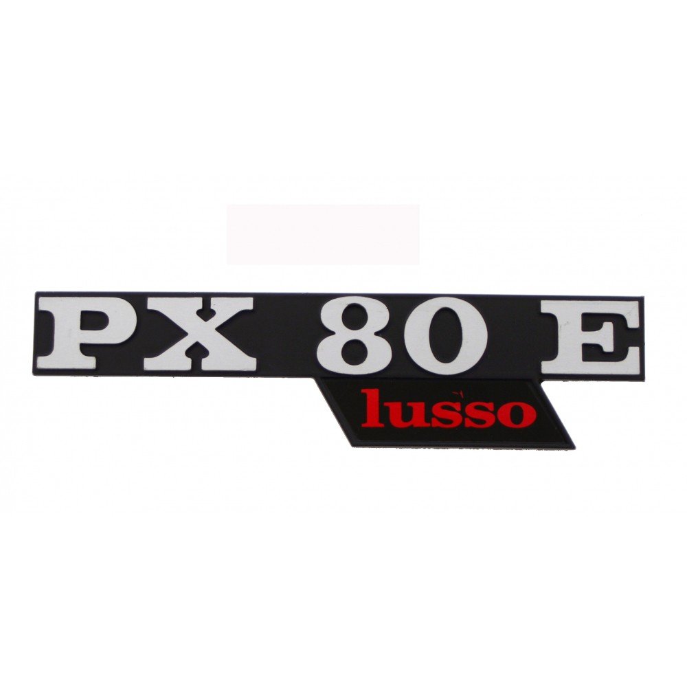 Emblem/Schriftzug ' PX 80 E lusso ' Seitenhaube für Vespa PX 80 Lusso - 2 Pins 130x33mm Lochabstand 105mn von RMS