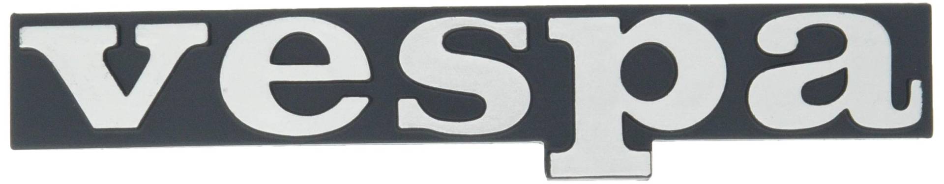 Emblem/Schriftzug ' vespa ' schwarz hinterlegt für Beinschild - 2 Pins 120x18mm Lochabstand 60mm Emblem/Schriftzug ' vespa ' schwarz hinterlegt für Beinschild - 2 Pins 120x18mm Lochabstand 60mm von RMS