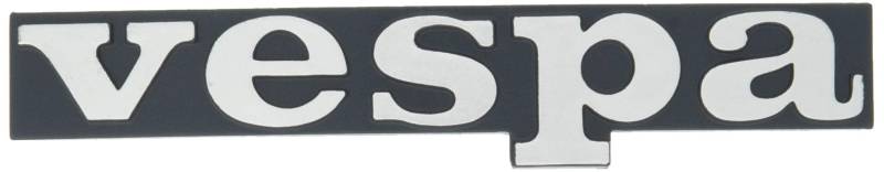 Emblem/Schriftzug ' Vespa ' schwarz hinterlegt für Beinschild - 2 Pins 120x18mm Lochabstand 60mm von RMS
