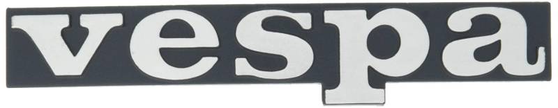 Emblem/Schriftzug ' vespa ' schwarz hinterlegt für Beinschild - 2 Pins 120x18mm Lochabstand 60mm von RMS