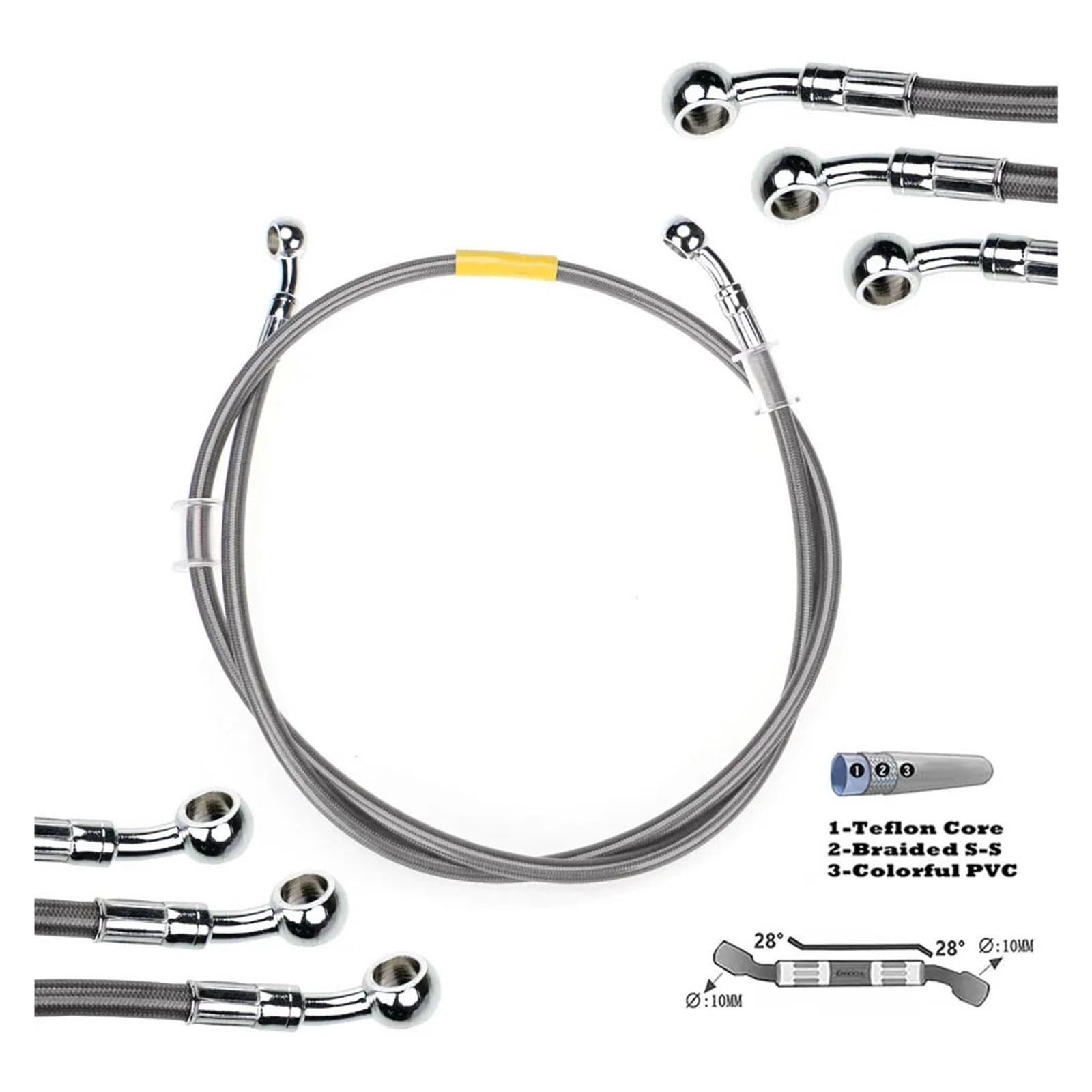 ROBAUN 400mm-2400mm Bremsschlauch Hydraulisches DOT-Leitungskabel 10mm 28° Banjo for Rohrleitung geflochten 340 2300(130cm) von ROBAUN