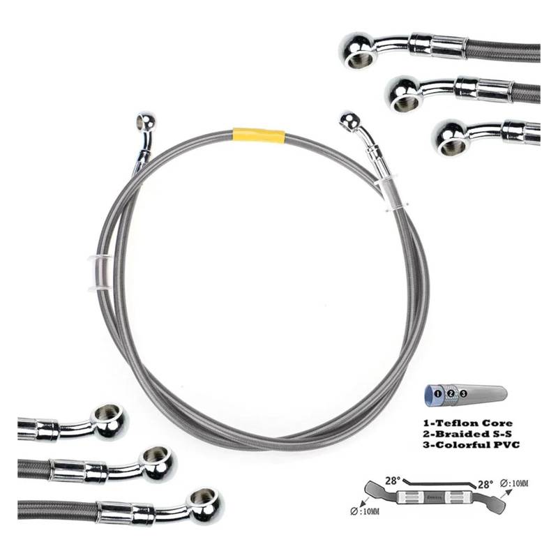 ROBAUN 400mm-2400mm Bremsschlauch Hydraulisches DOT-Leitungskabel 10mm 28° Banjo for Rohrleitung geflochten 340 2300(80cm) von ROBAUN