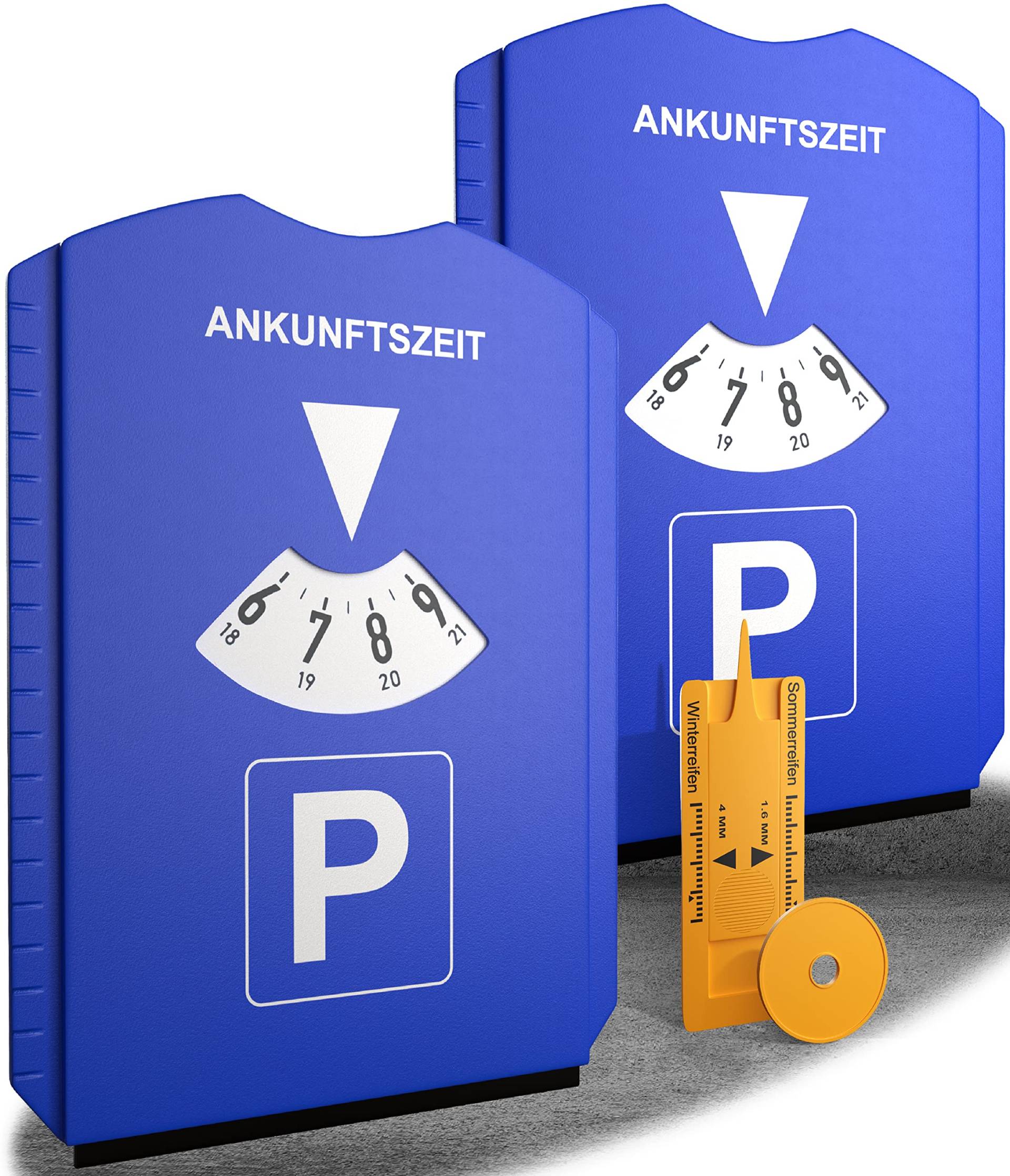ROBBX® 2X Parkscheibe mit Eiskratzer für Auto und Motorrad | Parkuhr inkl. Reifenprofilmesser und Einkaufswagenchip | Parkscheiben | Parking Disc von ROBBX
