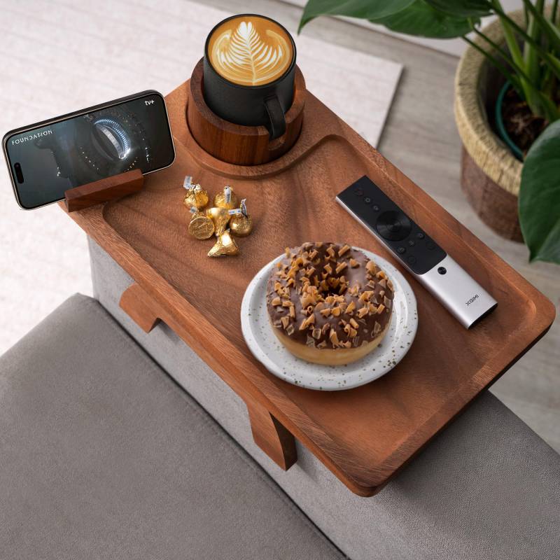ROCDEER Couch Cup Holder Tray Acacia Wood von ROCDEER