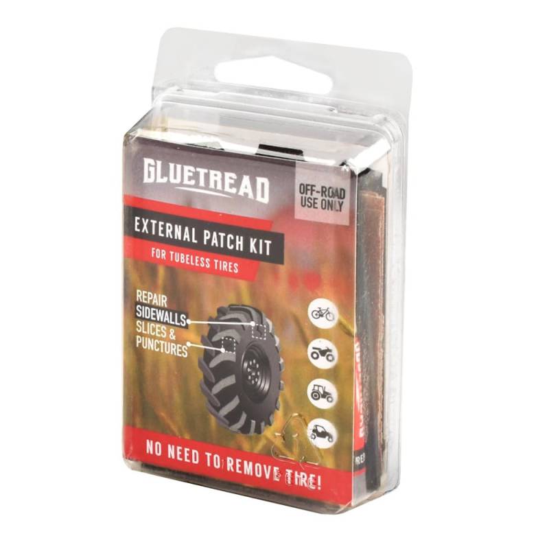 GlueTread External Patch Kit für Reifenreparatur, Flickset Reparatur von Rissen und Einstichen an der Reifenaußenseite, Offroad Einsatz an LKW Traktor ATV UTV, 4 Reifen, inkl Kleber und Applikatoren von ROCK FOXX. COM