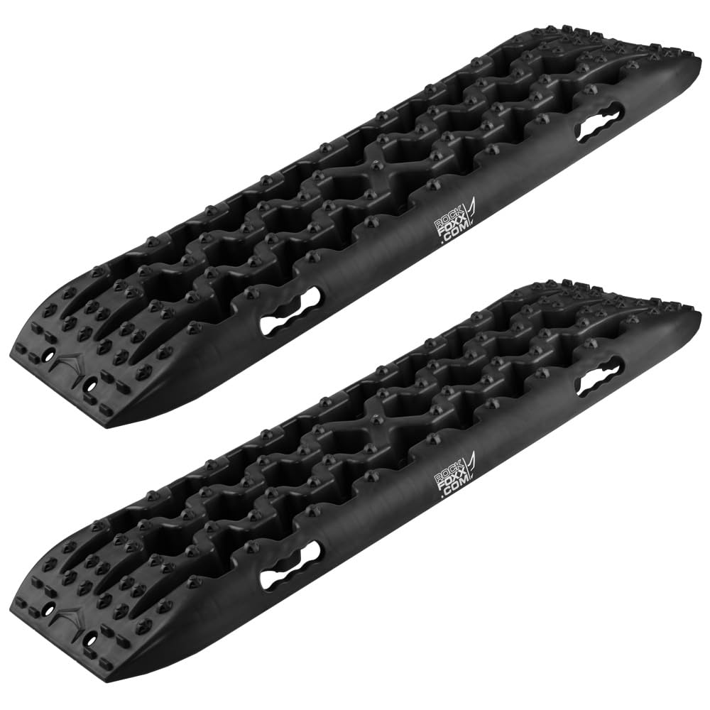 ROCKFOXX Anfahrhilfe Schlamm Schnee Sand Berge Boards Sandbleche Offroad 10 Tonnen Paar schwarz Recovery Board für Wohnmobil Geländewagen PKW SUV Pick UP Quad Traktionsmatte Gripmatte von ROCK FOXX. COM