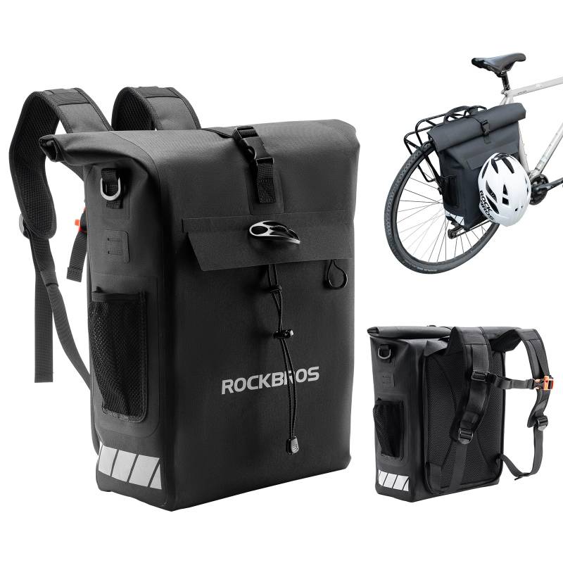 ROCKBROS 3in1 Fahrradgepäckträgertasche Geeignet als Rucksack Umhängetasche, Wasserdicht Fahrradtasche mit Helmschnalle 18L Gepäckträger Fahrradtasche von ROCKBROS