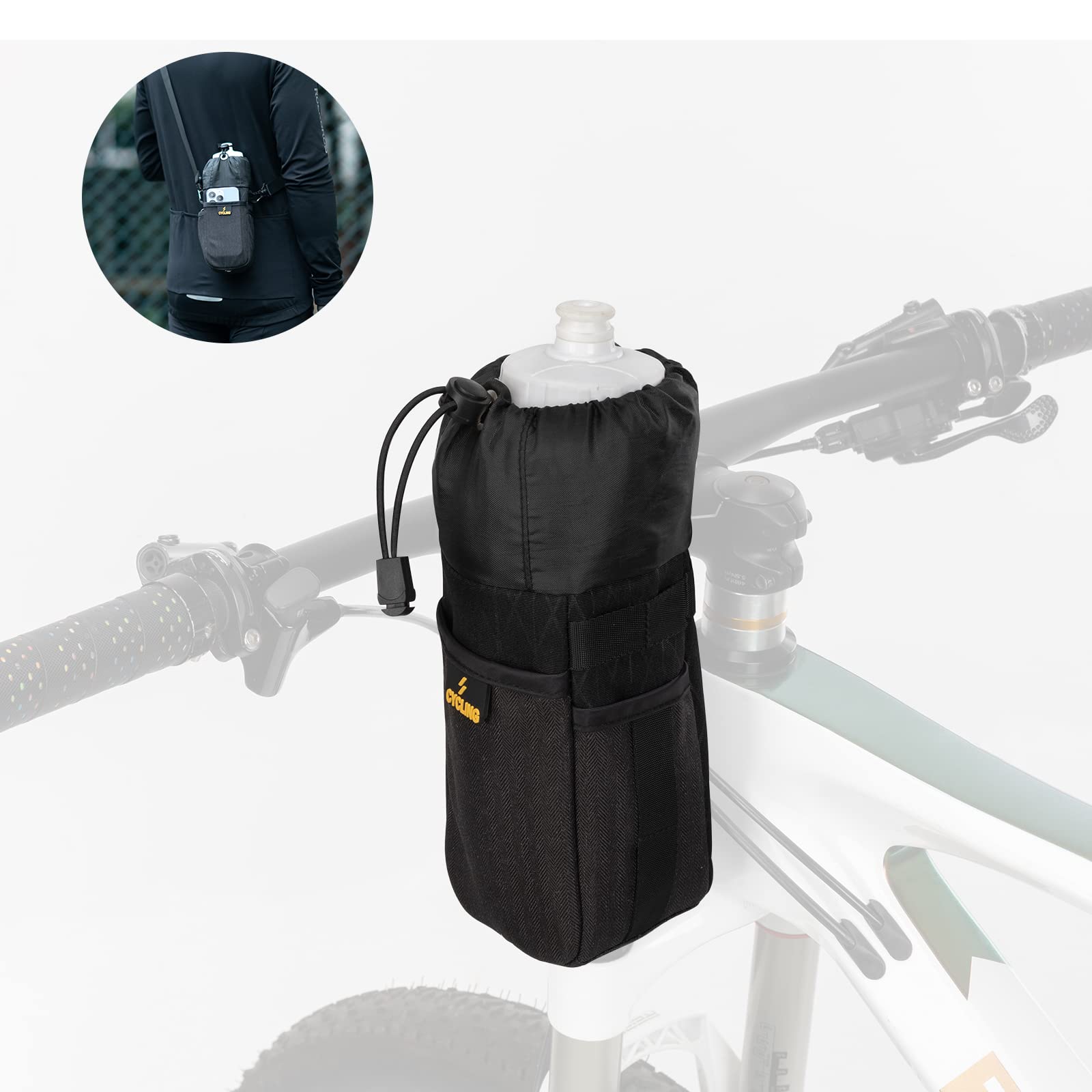 ROCKBROS Fahrrad Flaschenhalter Getränkehalter Fahrrad mit Schultergurt und Netztaschen Wasserflaschenhalter für Kinderwagen MTB Rennräder Trinkflaschenhalter ROCKBROS Fahrrad Flaschenhalter Getränkehalter Fahrrad mit Schultergurt und Netztaschen Wasserflaschenhalter für Kinderwagen MTB Rennräder Trinkflaschenhalter von ROCKBROS