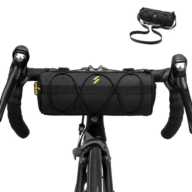 ROCKBROS Fahrrad Lenkertasche Multifunktionale Fahrradtasche Lenker Aufbewahrungstasche mit Schultergurt für MTB, Rennrad Schwarz ca.2,4L von ROCKBROS