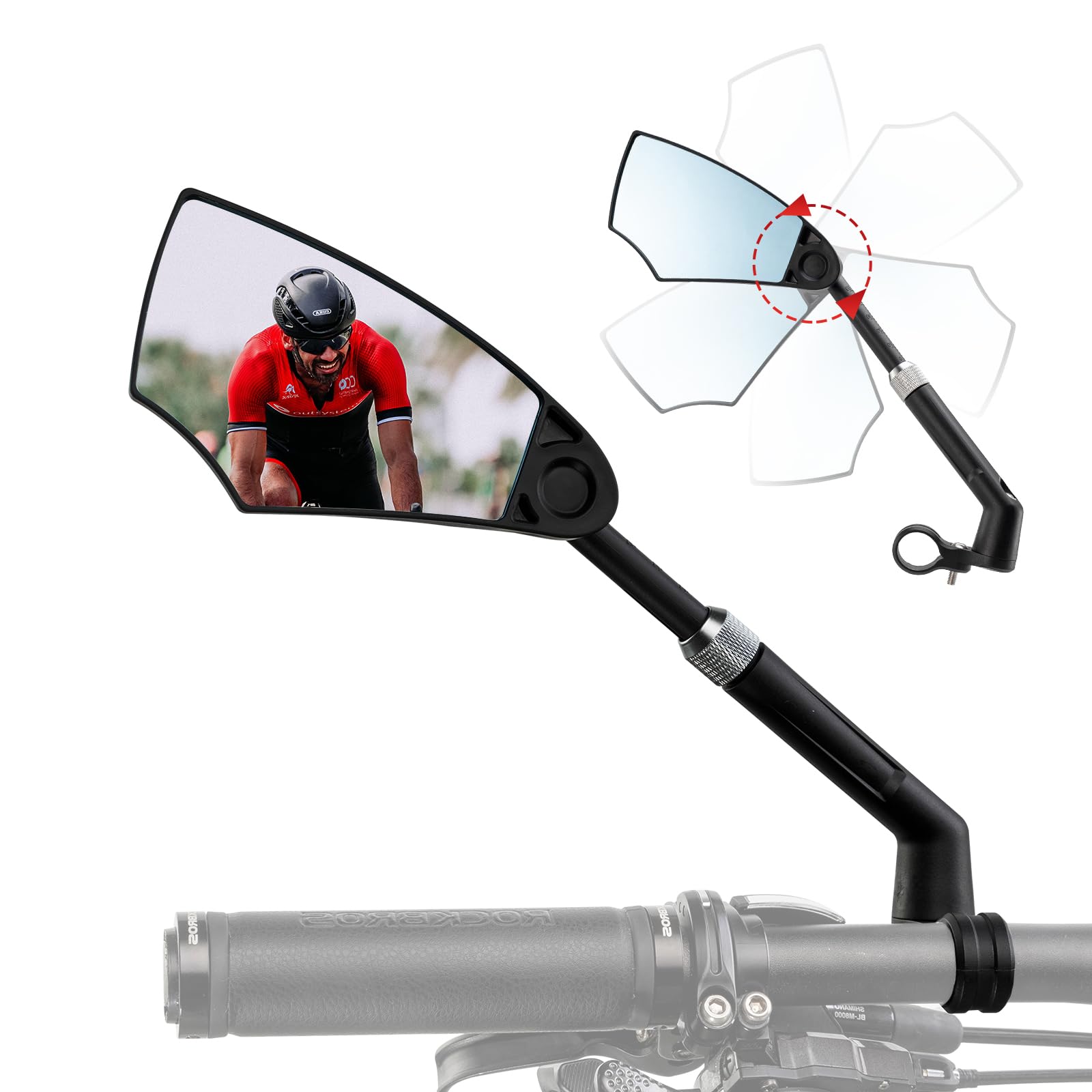 ROCKBROS Fahrradspiegel 360°Drehbar & Klappbar Fahrrad Rückspiegel für MTBs, Rennräder, E-Bikes, Elektroroller Lenker Durchmesser von 20–23 mm Schlagfestes Echtglas Links von ROCKBROS
