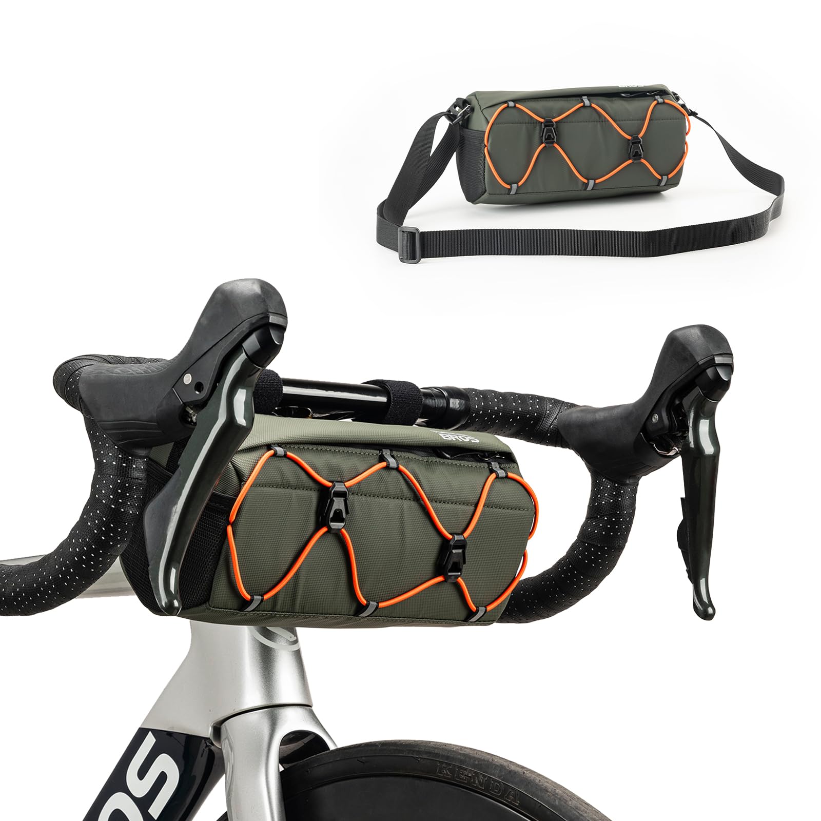 ROCKBROS Fahrradtasche Lenker, Fahrradtasche für Vorne Lenker, Fahrradzubehör für Mountainbike und Rennrad, Umhängetasche mit Schultergurt Grün von ROCKBROS
