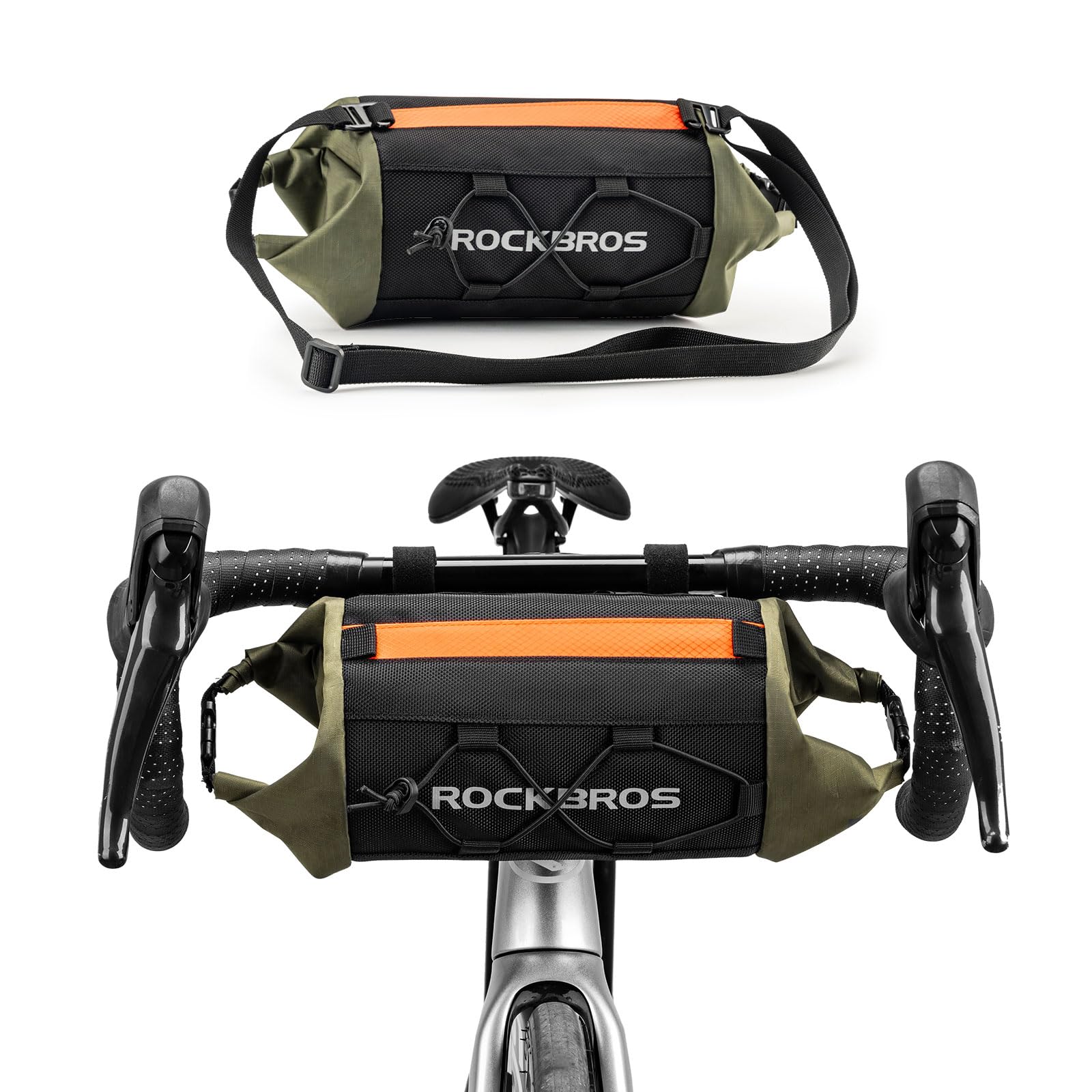 ROCKBROS Fahrradtasche Lenker Fronttasche Vorne Lenkertasche mit Schultergurt für MTB Rennrad Ebike Fahrradkorb Umhängetasche Schwarz von ROCKBROS