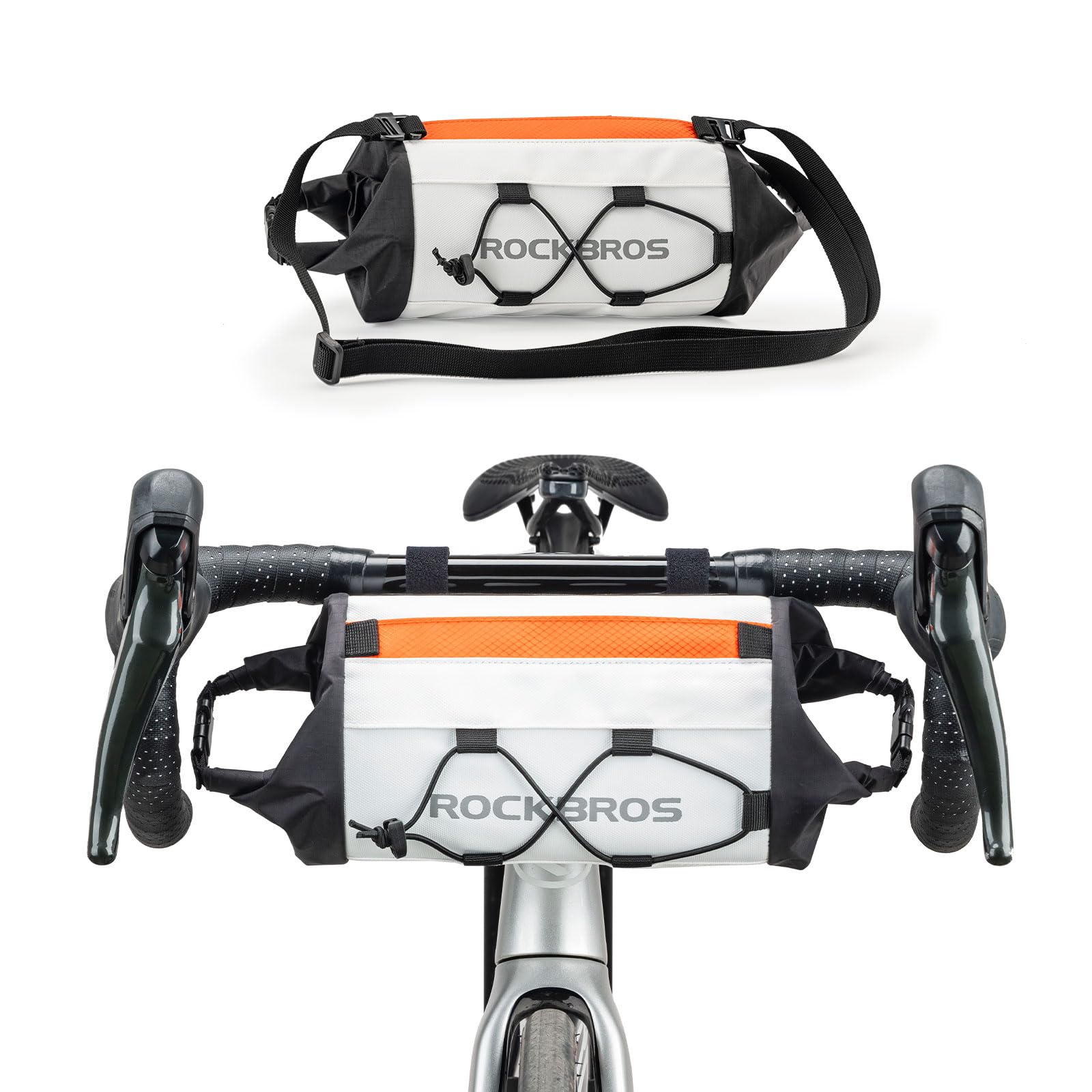 ROCKBROS Fahrradtasche Lenker Fronttasche Vorne Lenkertasche mit Schultergurt für MTB Rennrad Ebike Fahrradkorb Umhängetasche Weiß von ROCKBROS