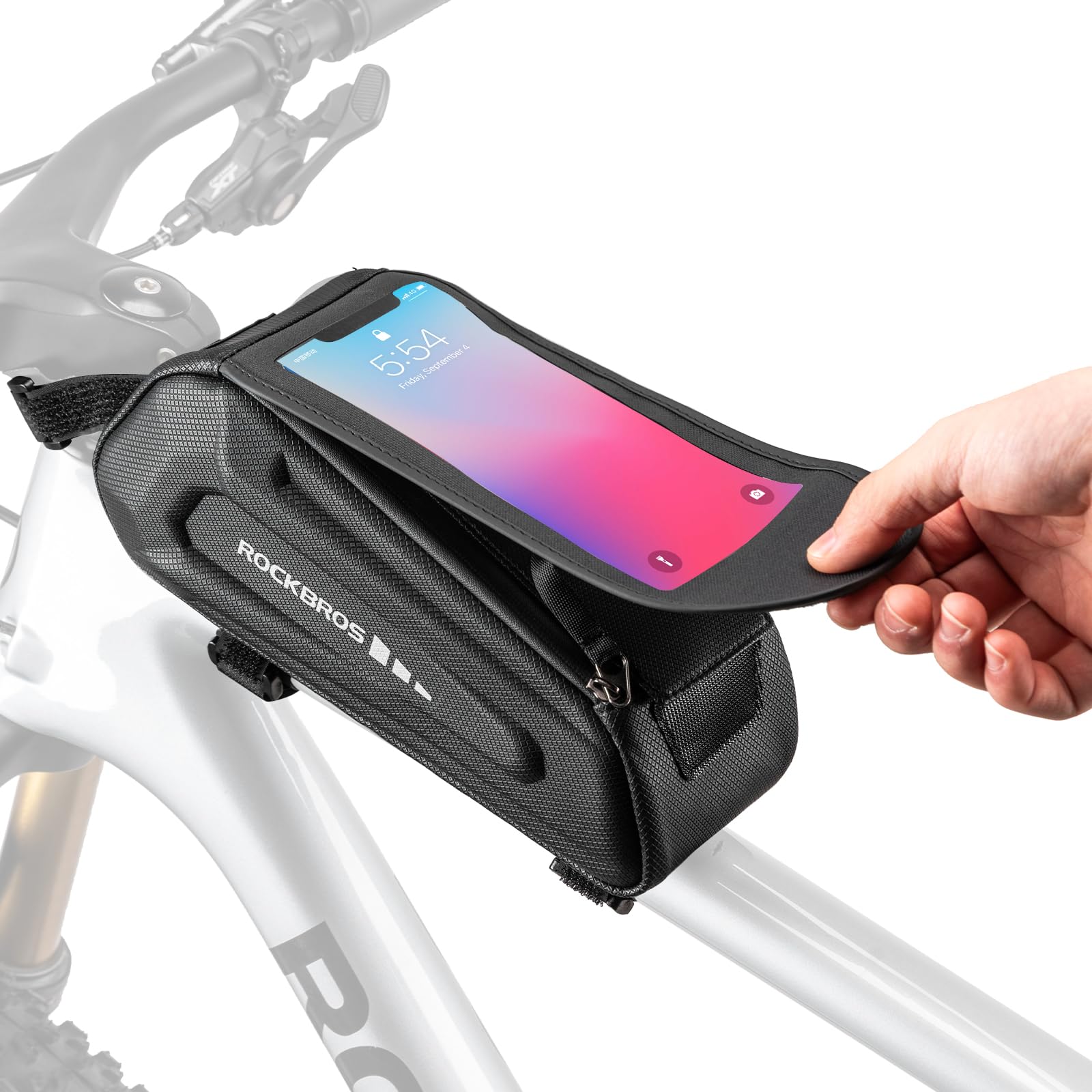 ROCKBROS Fahrradtasche Rahmentasche Wasserdicht Handytasche Touchscreen Lenkertasche für Smartphone bis zu 6,8 Zoll Montainbikes, Rennrad, Ebikes Schwarz von ROCKBROS