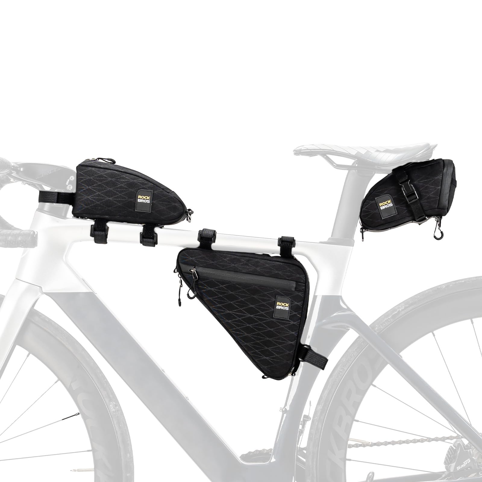 ROCKBROS Fahrradtasche Set Rahmentasche*2 + Satteltasche*1 Abnehmbare Tragbare ca. 1,2L 3 in 1 Umhängetasche mit Verstellbarer Schultergurt für Rennräder MTBs Citybikes E-Bikes Damen & Herren von ROCKBROS