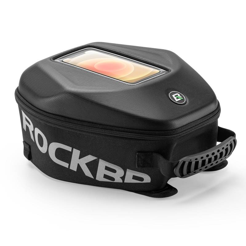ROCKBROS Motorrad Tankrucksack Wasserdicht Touchscreen Motorradtasche mit Regenschutz, Motorrad Tanktasche Hartschale mit Abnehmbaren Schultergurten Reflektierende Aufbewahrungstasche, ca.7L Schwarz von ROCKBROS