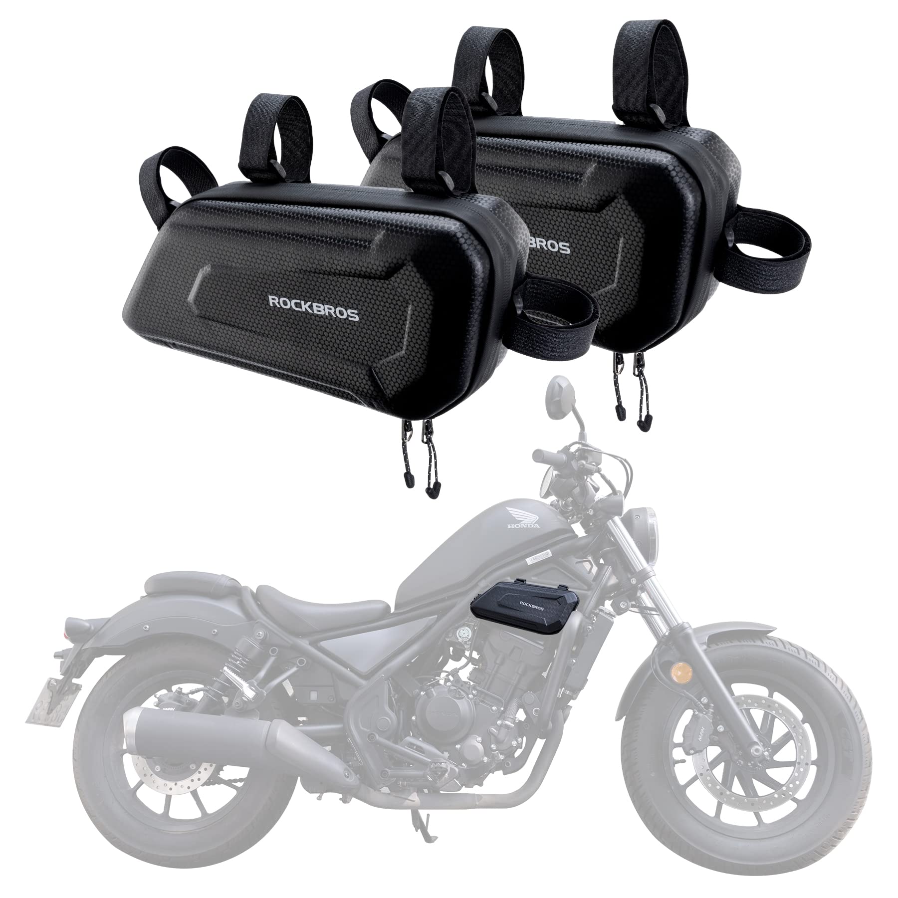 ROCKBROS Motorradtasche Rahmentasche Motorrad Wasserdichte Motorrad Werkzeugtasche ca.1,5L Schwarz, Kompatibel mit meisten Motorrädern von ROCKBROS