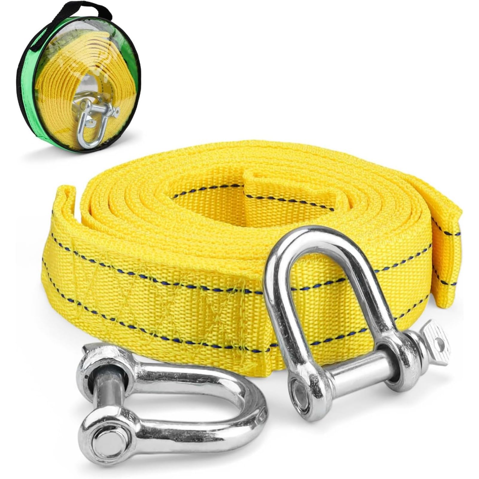 RODISHOMM Abschleppseil 4 Meter, 5 Tonnen (11000 Lbs), Auto-Abschleppseil inkl. 2 Sicherheits-U-Ring-Haken und Aufbewahrungstasche von RODISHOMM