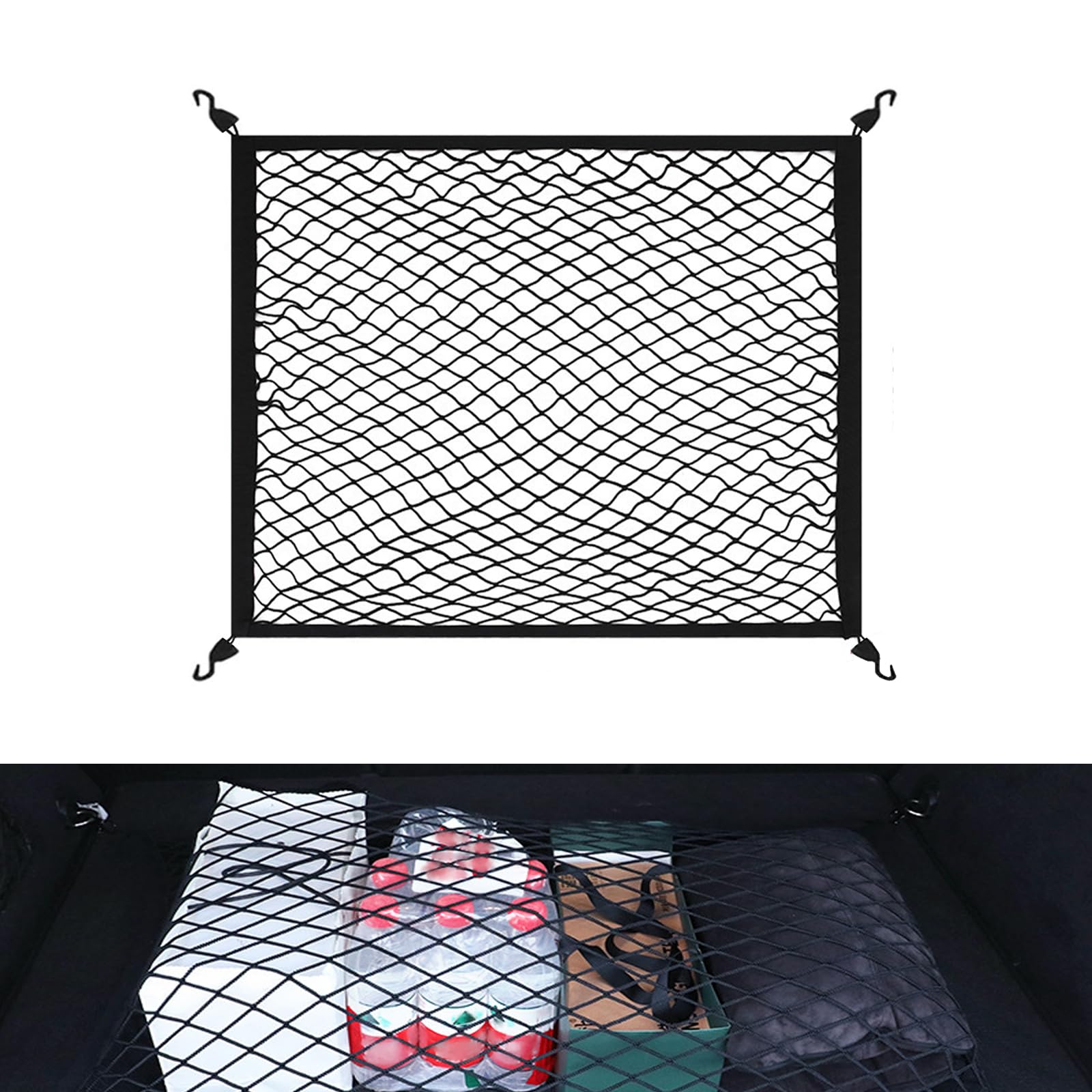 ROEOWENE Kofferraumnetz Gepäcknetz Auto 80x60cm Elastisch Kofferraum Netz mit 4 Haken Auto Gepäcknetz Wohnmobil Trennnetz Gepäckfixierung Erstreckt Sich auf 160x120cm Aufbewahrung Ladungssicherung ROEOWENE Kofferraumnetz Gepäcknetz Auto 80x60cm Elastisch Kofferraum Netz mit 4 Haken Auto Gepäcknetz Wohnmobil Trennnetz Gepäckfixierung Erstreckt Sich auf 160x120cm Aufbewahrung Ladungssicherung von ROEOWENE