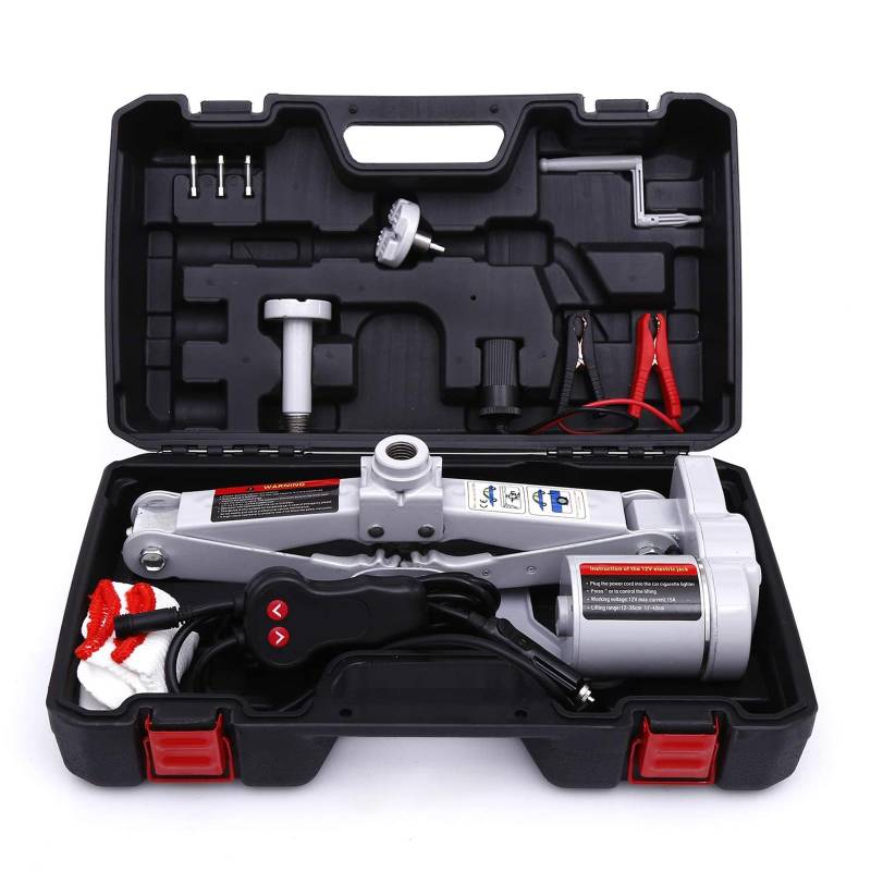 ROGTZ Elektrischer Schere Wagenheber – 12V automatisch Standfuß für Bodenheber Niedriges Profil 3 Ton Fahrzeug Auto Lift Set Reparaturwerkzeug mit Tragetasche von ROGTZ