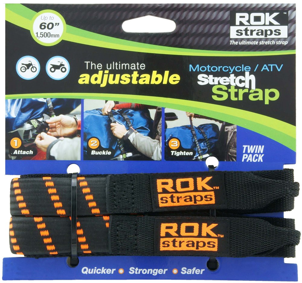 ROK Straps ROK-10031, Verstellbarer, elastischer Spanngurt für Motorrad/Quad, Schwarz/Orange, 45,7 cm – 152,4 cm von ROK Straps
