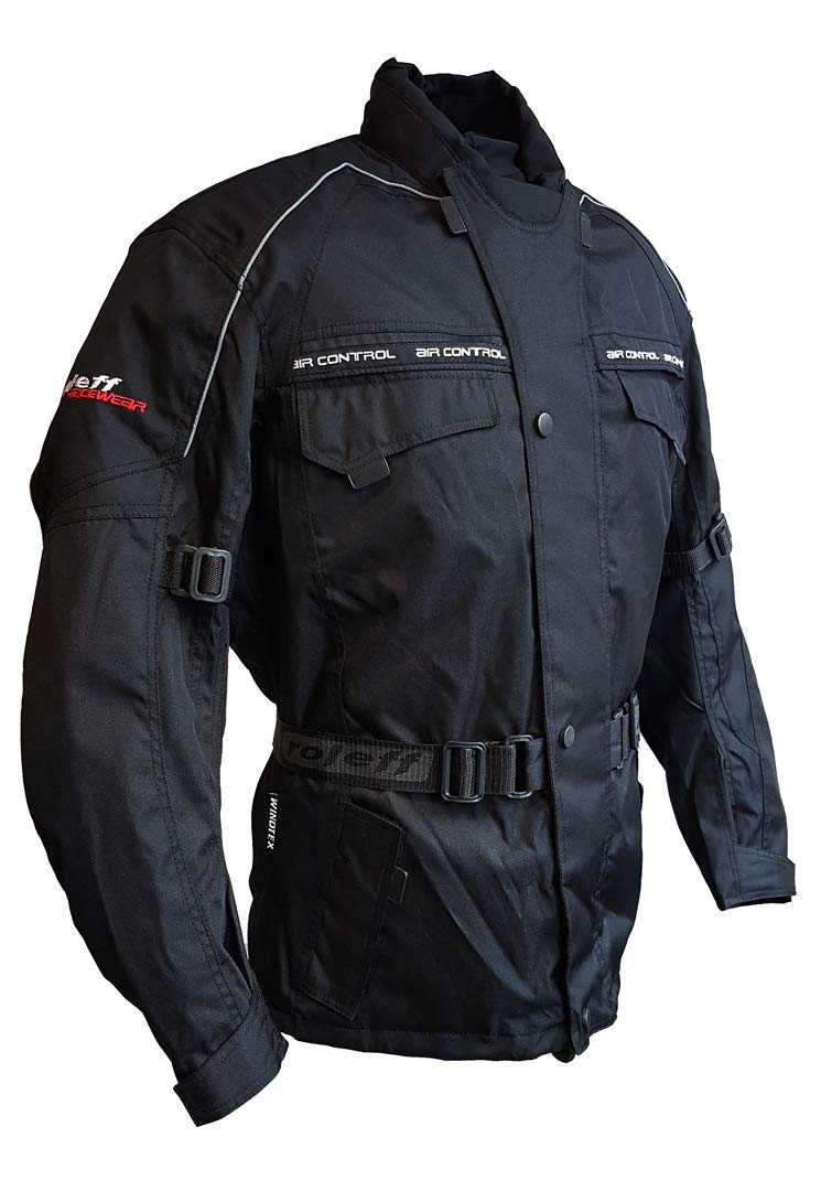 Roleff Racewear Schwarze Motorradjacke mit Protektoren, Thermofutter, Klimamembrane und Belüftungssystem für Sommer und Winter, Schwarz, Größe 5XL von Roleff Racewear