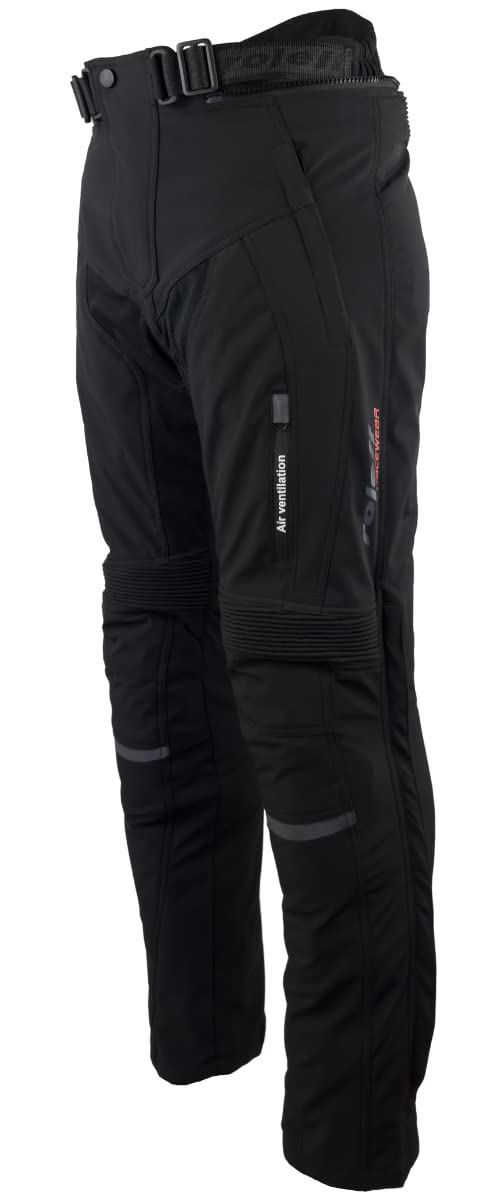 Schwarze Softshell Motorradhose mit herausnehmbarem Thermofutter, Protektoren und Weitenverstellung, für Sommer und Winter, Größe XL von Roleff Racewear