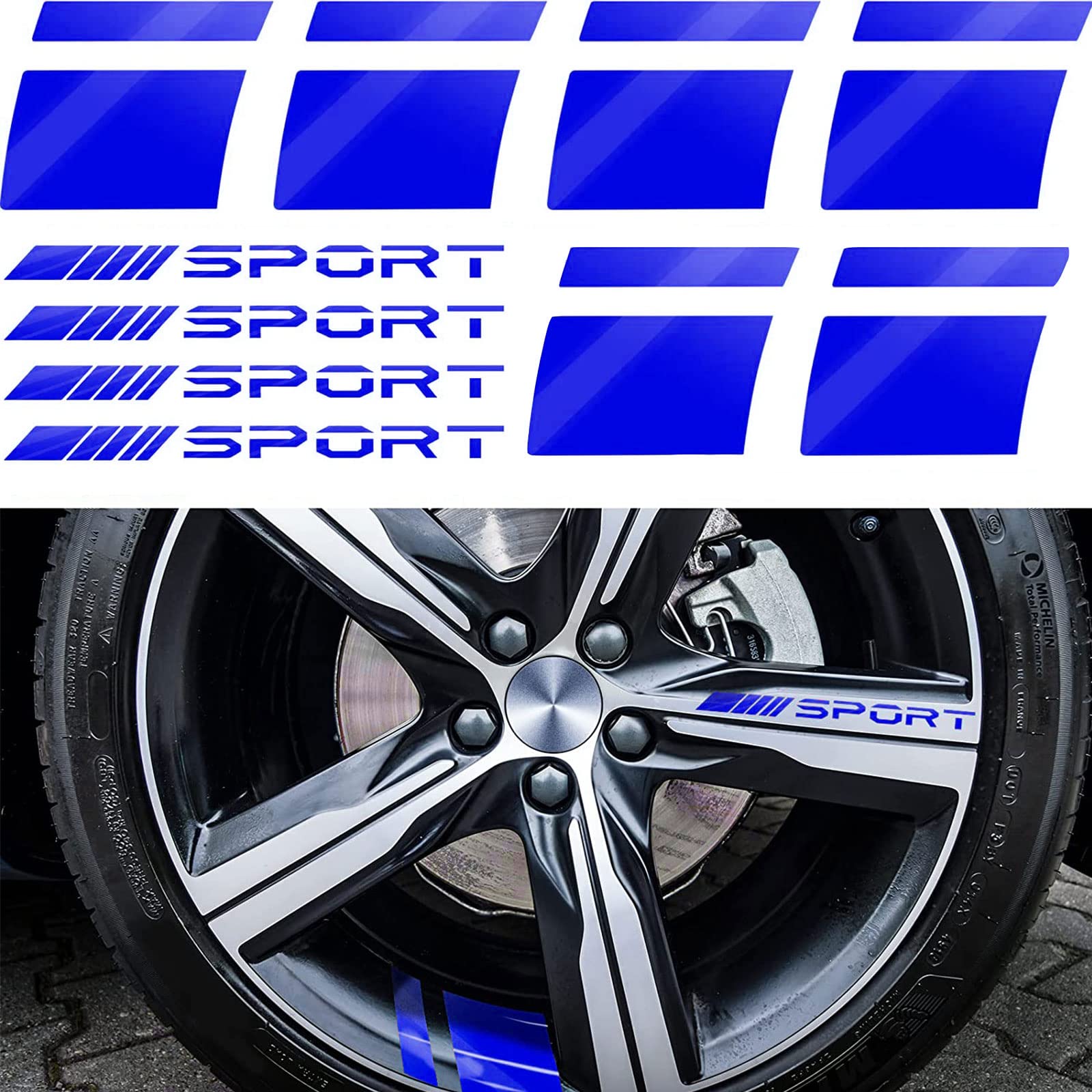 12 Stück Felgenaufkleber Auto Sport Felgenrandaufkleber Felgen Sticker Aufkleber Felgenstreifen Reflektoren Felgensticker für 18-21 Zoll Felgen Reifen Auto Motorrad Fahrrad MTB Dekor Zubehör - Blau von ROMINVIC