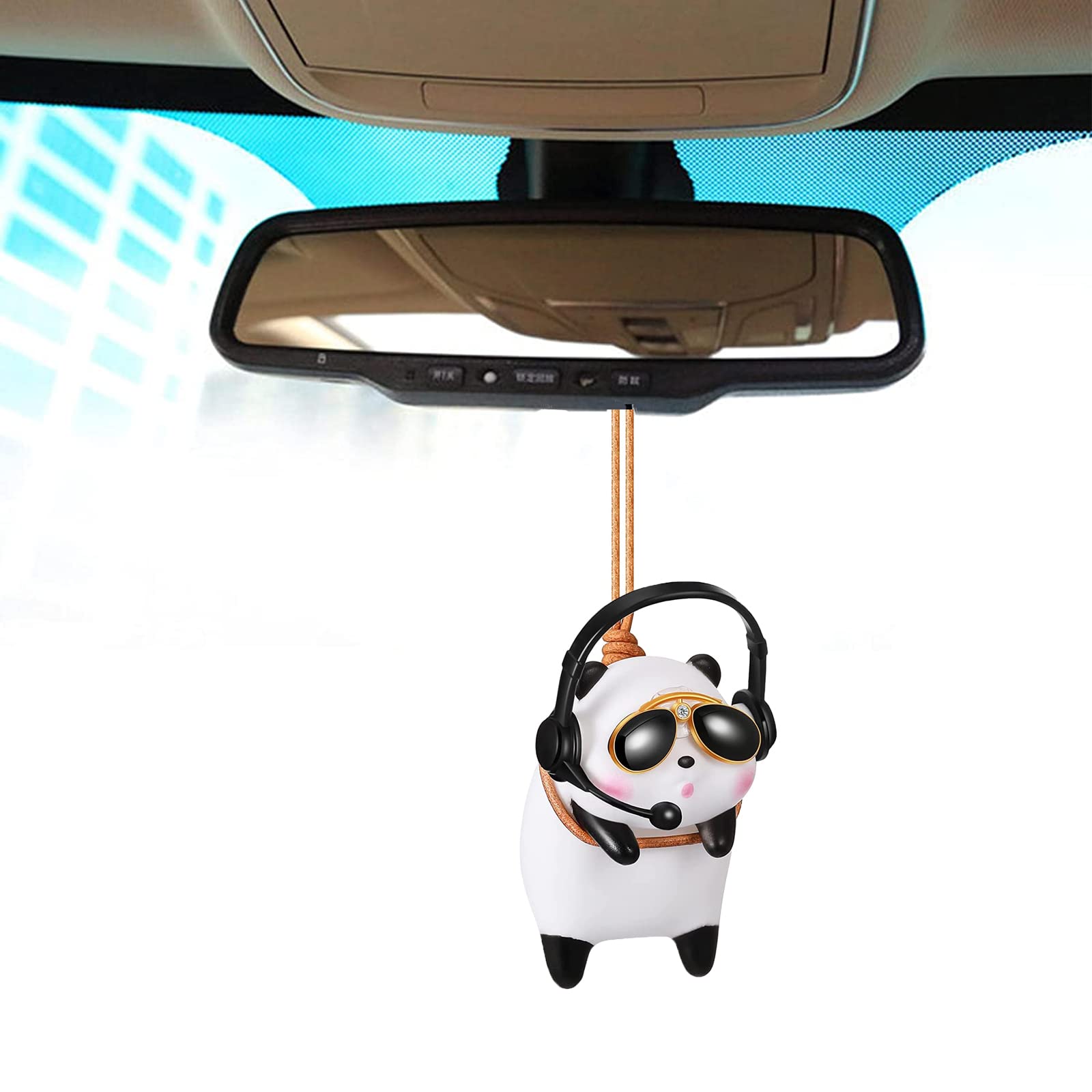 Schaukel Panda Auto Anhänger, Rückspiegel Anhänger, Autospiegel Anhänger, Auto Innenraum Zubehör Deko Innen Dekoration Hängendes Ornament für Frauen, Männe von ROMINVIC