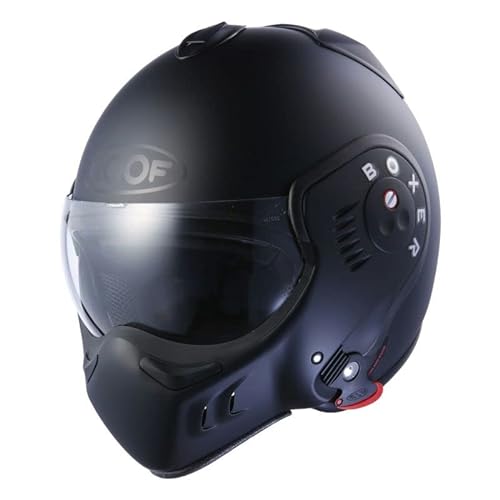 ROOF Boxer V8 Helm matt schwarz Größe L | Klares Visier | Klapphelme | Ratsche | Glasfaser | geeignet für Mofa, Moped, Motorrad, Roller von ROOF