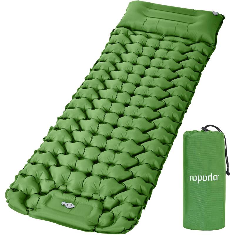 ROPODA Isomatte Camping Selbstaufblasend, Ultraleicht Isomatte Aufblasbar mit Kissen, Campingmatte mit Fußpresse Pumpe, Wasserdicht Schlafmatte für Outdoor, Camping, Wandern (Grün) von ROPODA