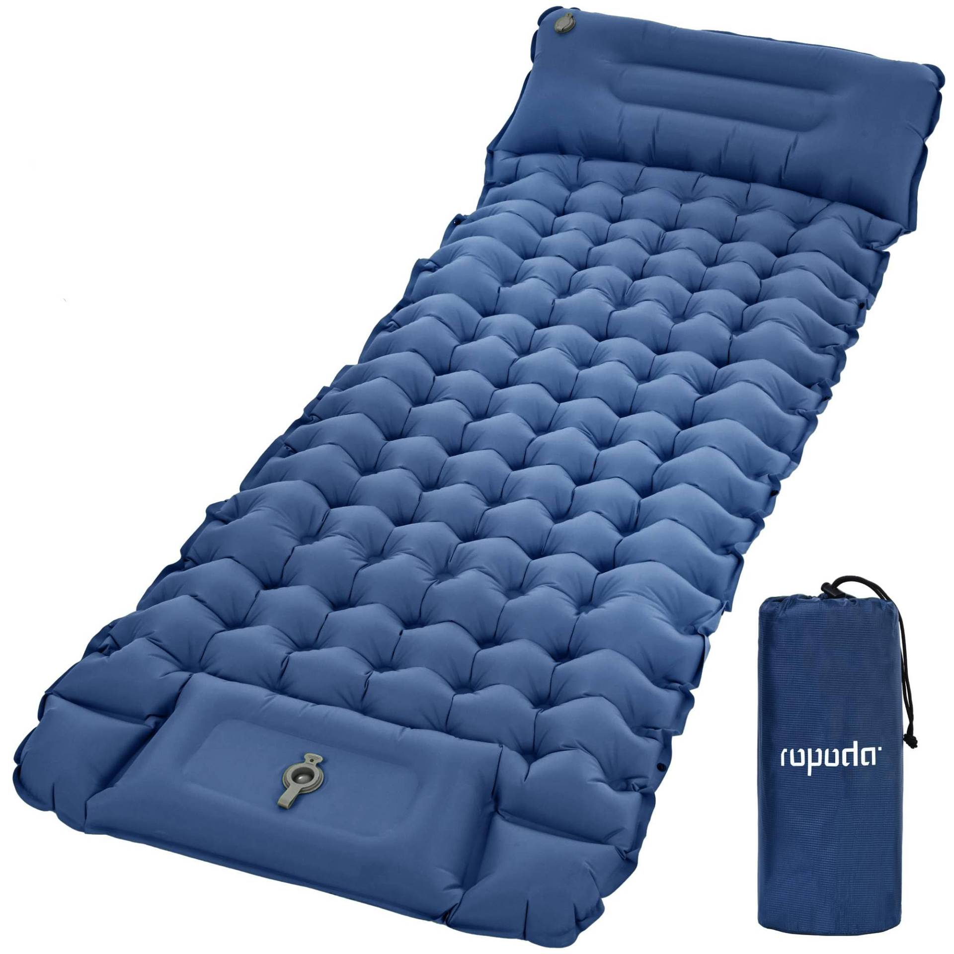 ROPODA Isomatte Outdoor, Selbstaufblasende Isomatte Camping mit Fußpresse Pumpe, Ultraleicht Isomatte Aufblasbar mit Kissen, Wasserdicht Camping Matte für Outdoor, Camping, Wandern (Blau) von ROPODA