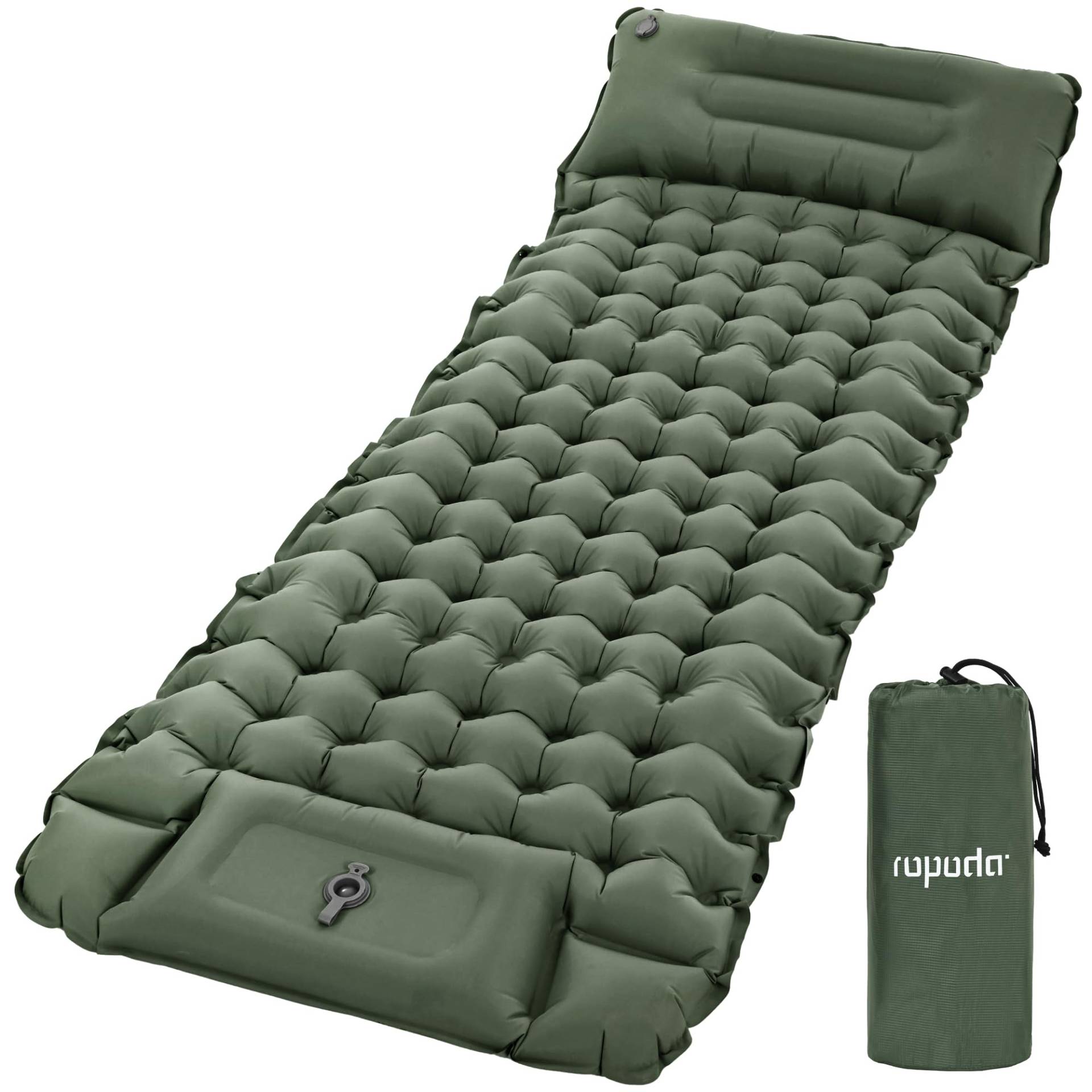 ROPODA Isomatte Selbstaufblasend Outdoor, Isomatte Camping mit Fußpresse Pumpe, Wasserdicht Camping Matte, Ultraleicht Isomatte mit Kissen für Outdoor, Camping, Wandern (Grau) von ROPODA