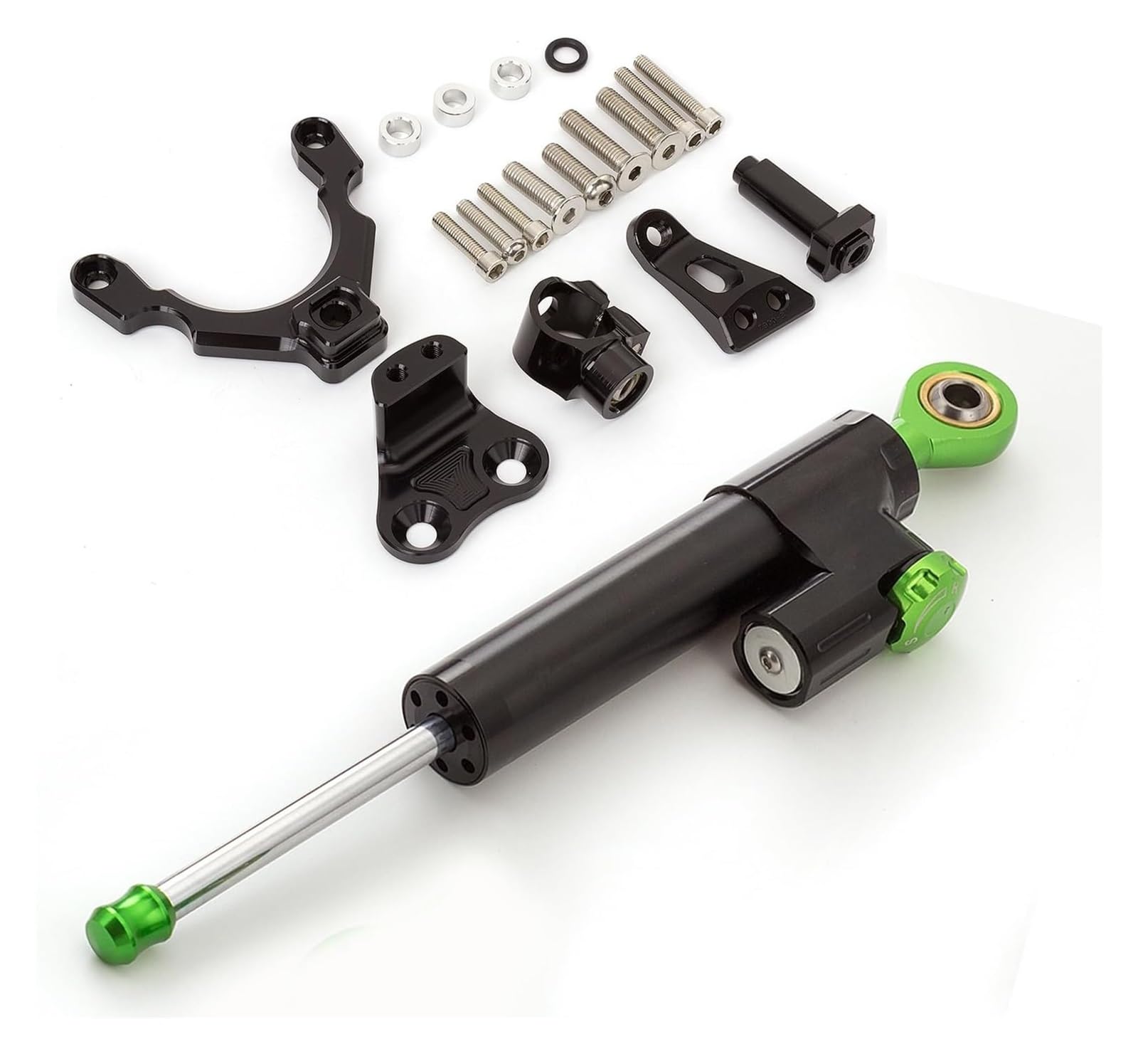 Für Z900 ZR900 2017-2020 CNC-Motorrad-Lenkungsdämpfer-Stabilisator-Puffer-Steuerstange Mit Montagehalterungs-Unterstützungssatz Motorrad Dämpfer Stabilisator(Black+Green) von RORLL