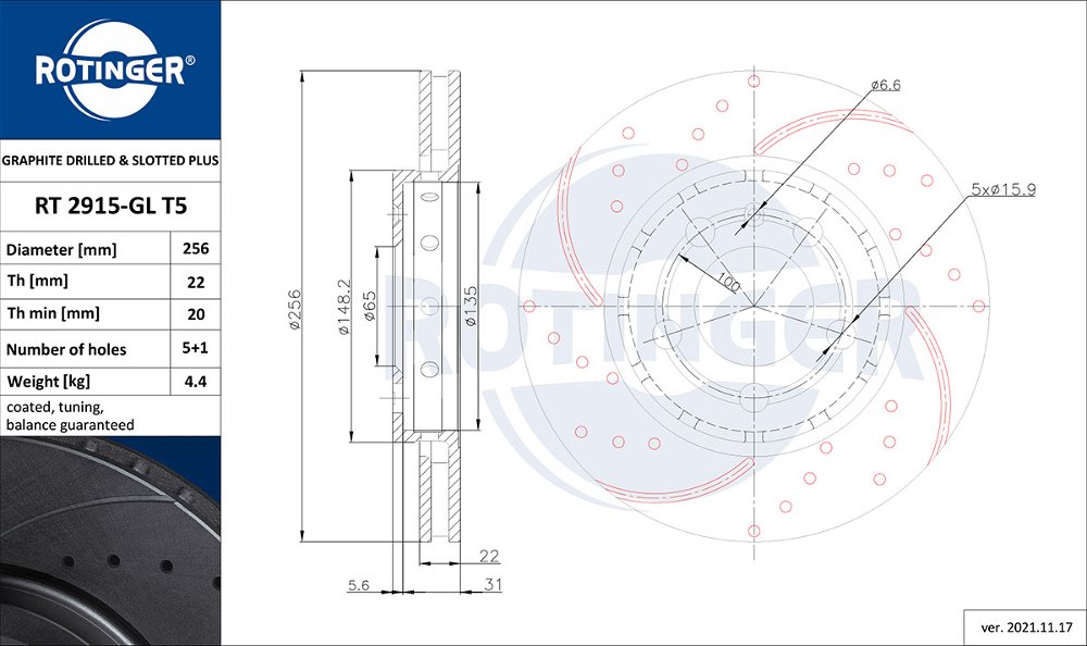 Bremsscheibe Hinterachse ROTINGER RT 2915-GL T5 von ROTINGER