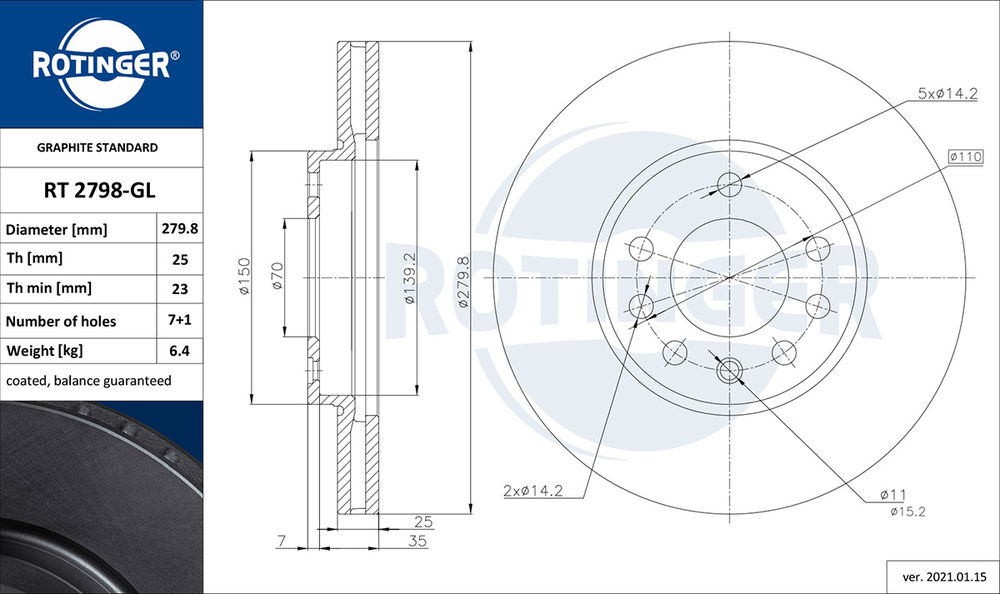 Bremsscheibe Vorderachse ROTINGER RT 2798-GL von ROTINGER