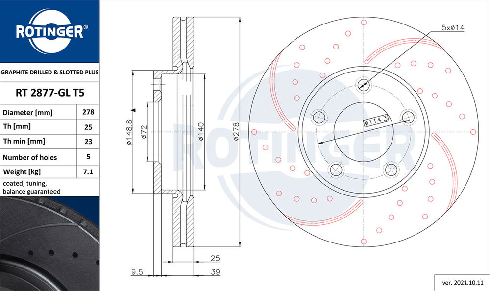 Bremsscheibe Vorderachse ROTINGER RT 2877-GL T5 von ROTINGER