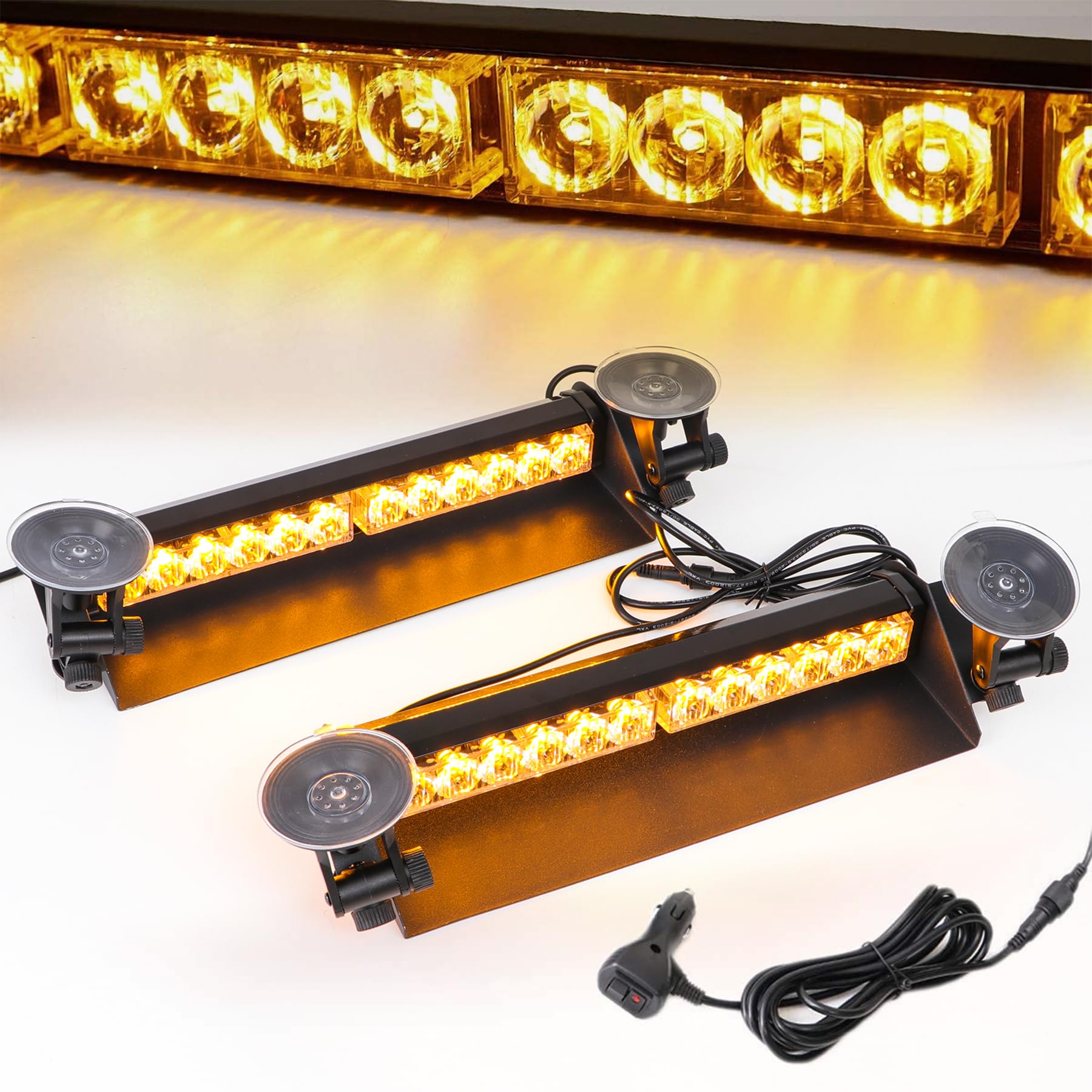 ROUTEKING 16 Zoll LED-Notwarnlicht Warnleuchte - Gelbes Hochintensives Blinklicht - LED Stroboskop-Lichtleiste Bernstein Gelb für Auto & LKW - 24 LEDs, 9 Blinkmodi, 4 Saugnäpfe von ROUTEKING