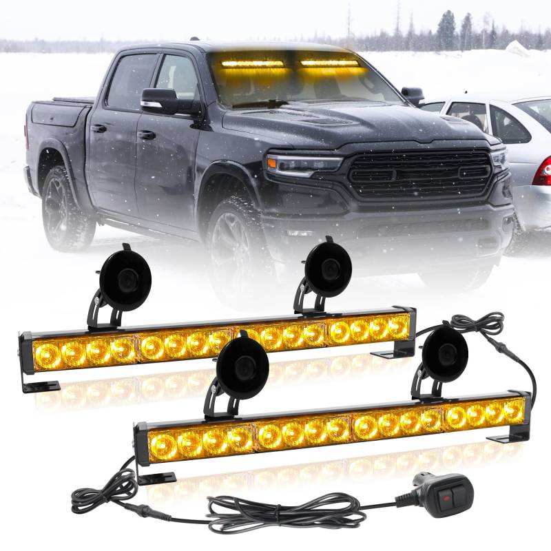 ROUTEKING 2 x 42.7 cm Notfallblinkende LED-Verkehrsberater-Stroboskoplichtleiste, 32 LEDs, 23 Blitzmuster, Sicherheitswarnleuchten, 2-in-1-Windschutzscheiben (Bernsteinfarben) von ROUTEKING