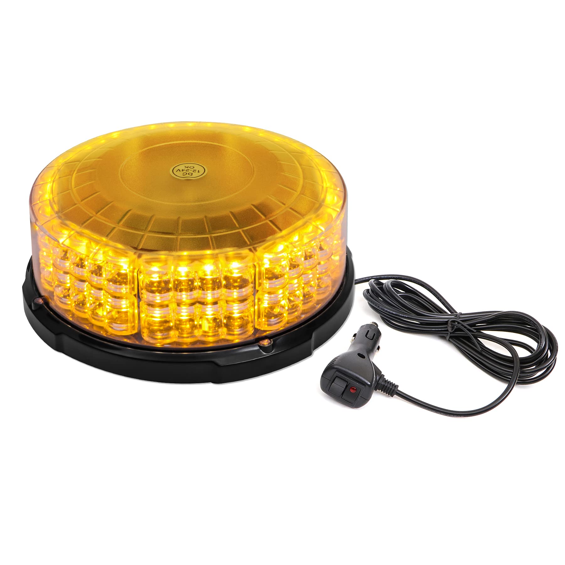 ROUTEKING 64 LED Warnleuchte - 12/24V Rundumkennleuchte Warnlicht, 12 Modi Light Mit Super Magnetfuß, IP65 Warnblinkleuchte Blitzlicht Auto LKW KFZ Dach Notfall-Gefahrenwarnung Stroboskop (Orange) von ROUTEKING