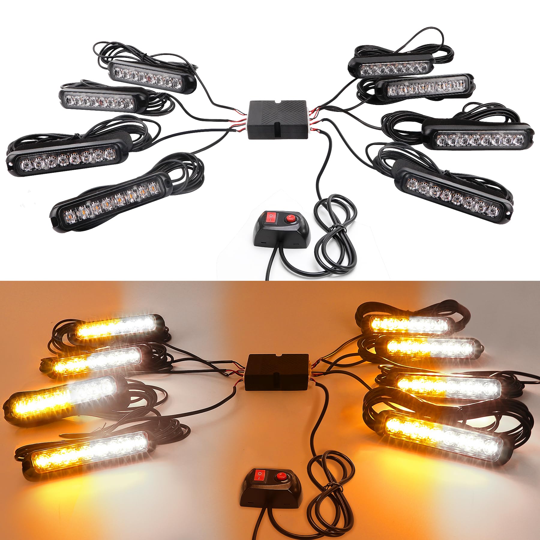 ROUTEKING 64LED Warnlicht Frontblitzer Stroboskoplicht Warnleuchte - IP65 Blinklicht Notfall Warnung Blinklichter Strobe 13Modi Blitzmodul für Truck Traktor Emergency KFZ LKW (Orange Weiß) von ROUTEKING