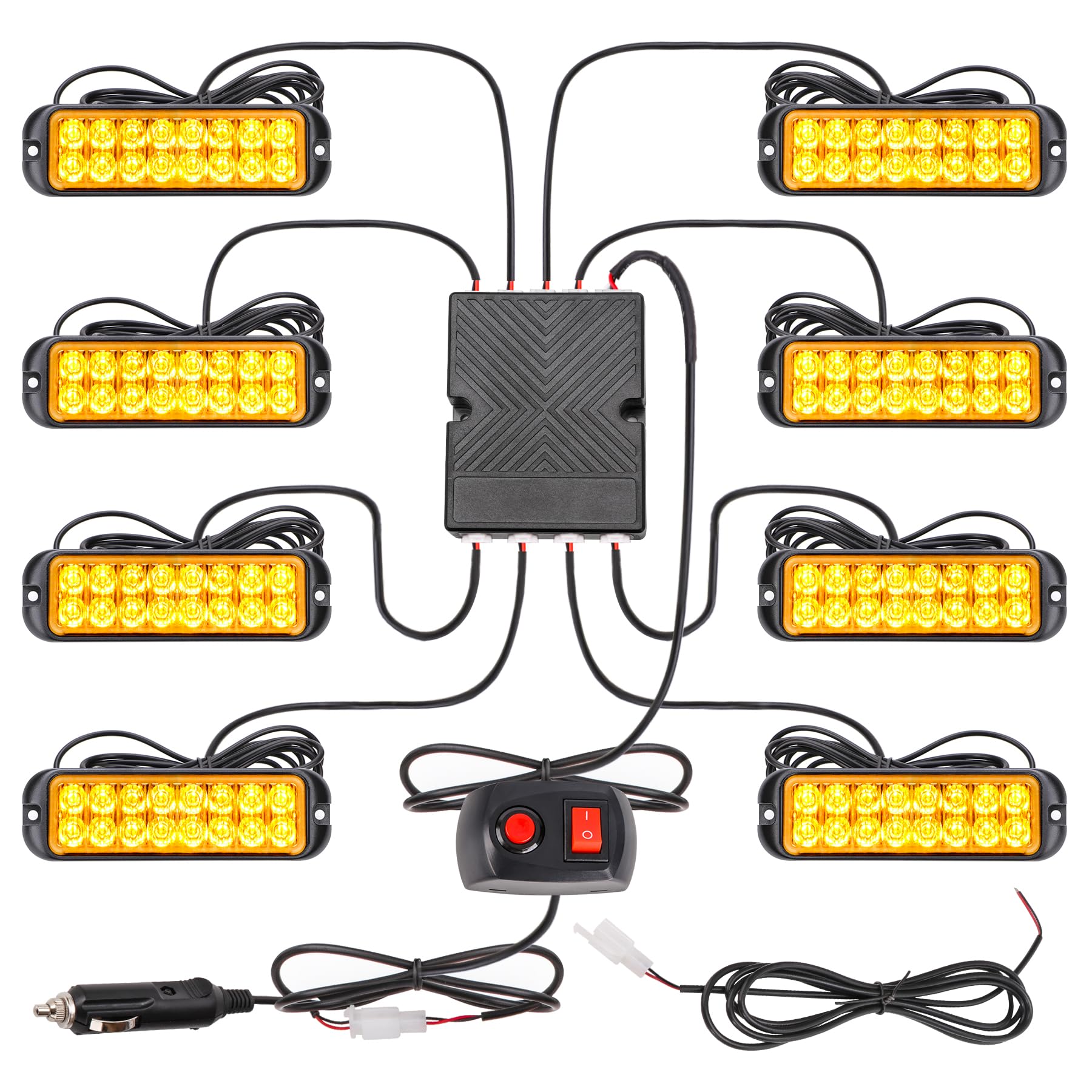 ROUTEKING 8X16LED Warnlicht Frontblitzer - 12V/24V Blinklicht Stroboskoplicht Warnleuchte, IP67 Wasserdicht Warnung Blinklichter Strobe 13Modi Blitzmodul für Truck Traktor Emergency KFZ LKW(Gelb) ROUTEKING 8X16LED Warnlicht Frontblitzer - 12V/24V Blinklicht Stroboskoplicht Warnleuchte, IP67 Wasserdicht Warnung Blinklichter Strobe 13Modi Blitzmodul für Truck Traktor Emergency KFZ LKW(Gelb) von ROUTEKING