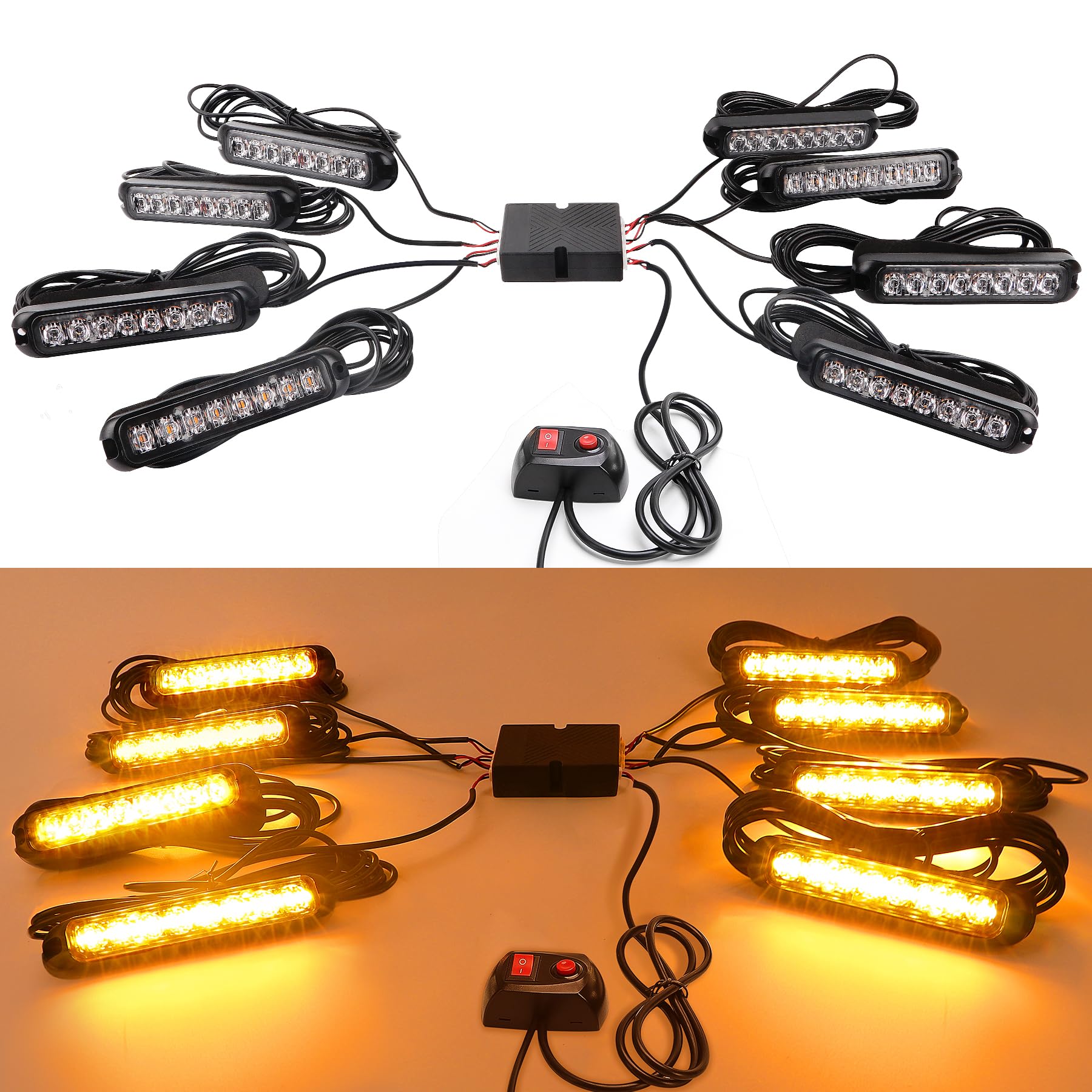 ROUTEKING 8X8LED Warnlicht Frontblitzer - Blinklicht Stroboskoplicht Warnleuchte,IP65 Notfall Warnung Blinklichter Strobe Orange 13Modi Blitzmodul für Truck Traktor Emergency KFZ LKW von ROUTEKING