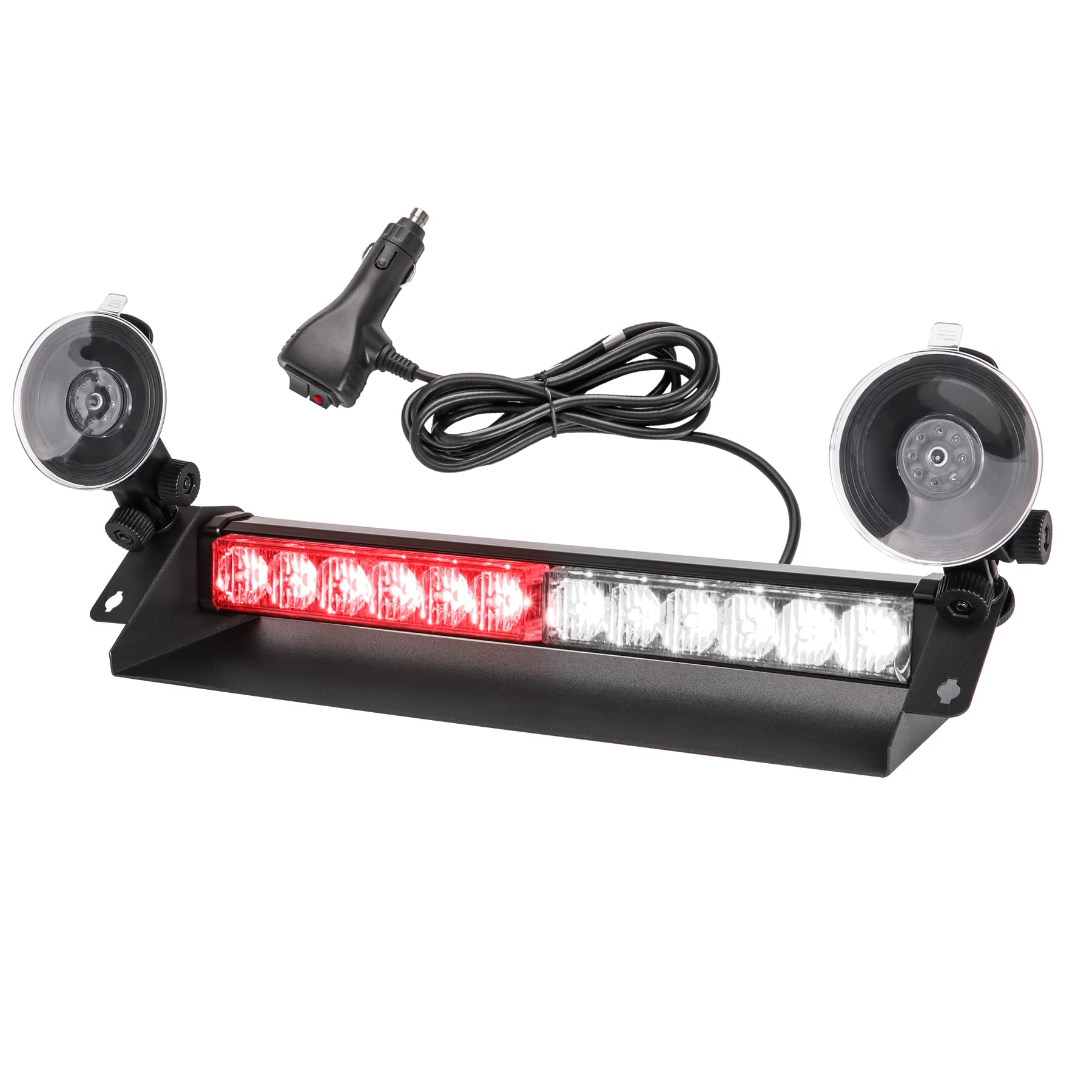 ROUTEKING LED Notfall-Warnleuchte 14 Zoll 12 LED 9 Blinkmodi 4 Saugnäpfe Hohe Intensität Blinkende Windschutzscheibe Lampe Mini Visier Stroboskopstange für Auto LKW (Rot/Weiß) von ROUTEKING