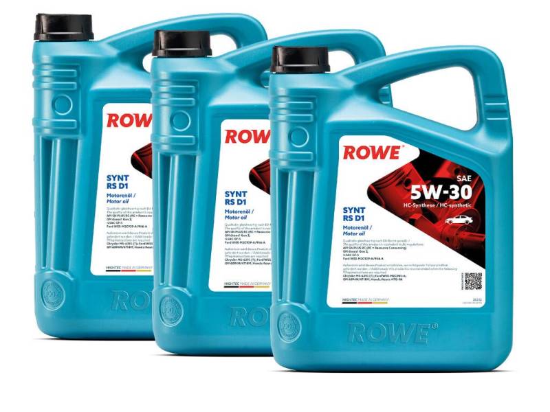 15 (3x5L) Liter ROWE HIGHTEC SYNT RS D1 SAE 5W-30 Motoröl Made in Germany von ROWE