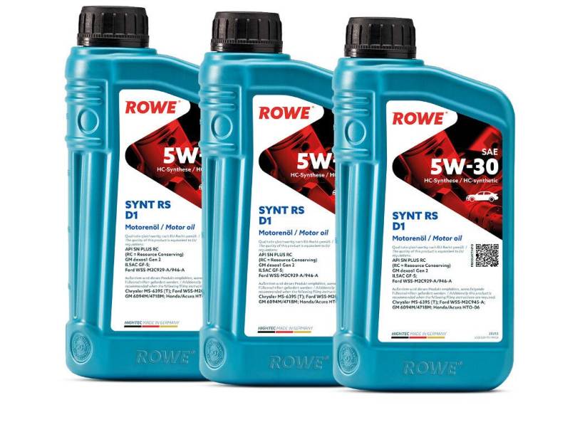 3 (3x1L) Liter ROWE HIGHTEC SYNT RS D1 SAE 5W-30 Motoröl Made in Germany von ROWE