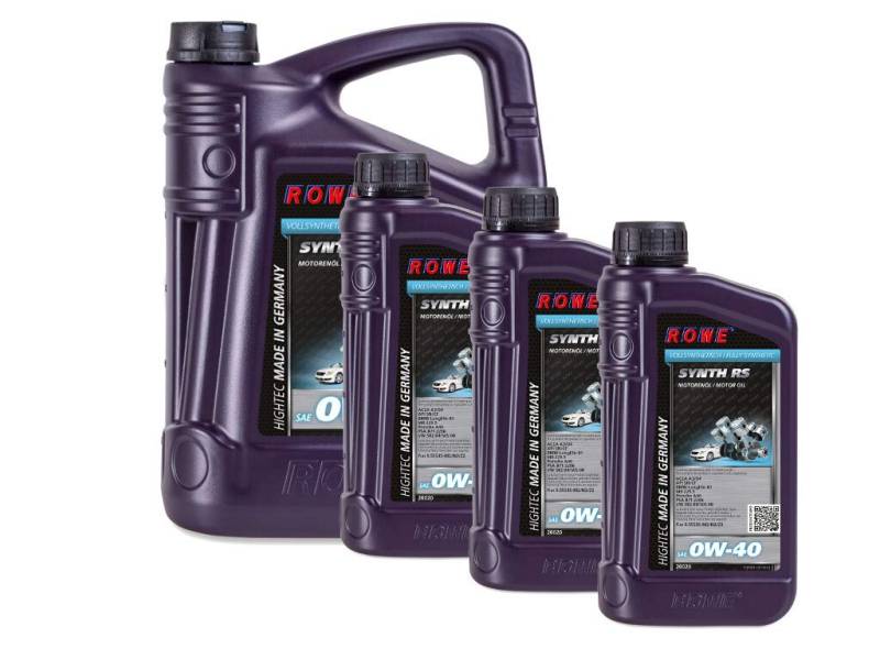 ROWE - 5 + 3x 1 Liter HIGHTEC SYNTH RS SAE 0W-40 Motorenöl - PKW Motoröl für moderne und sportliche Pkw-Otto- oder Dieselmotoren, mit und ohne Turboaufladung von ROWE